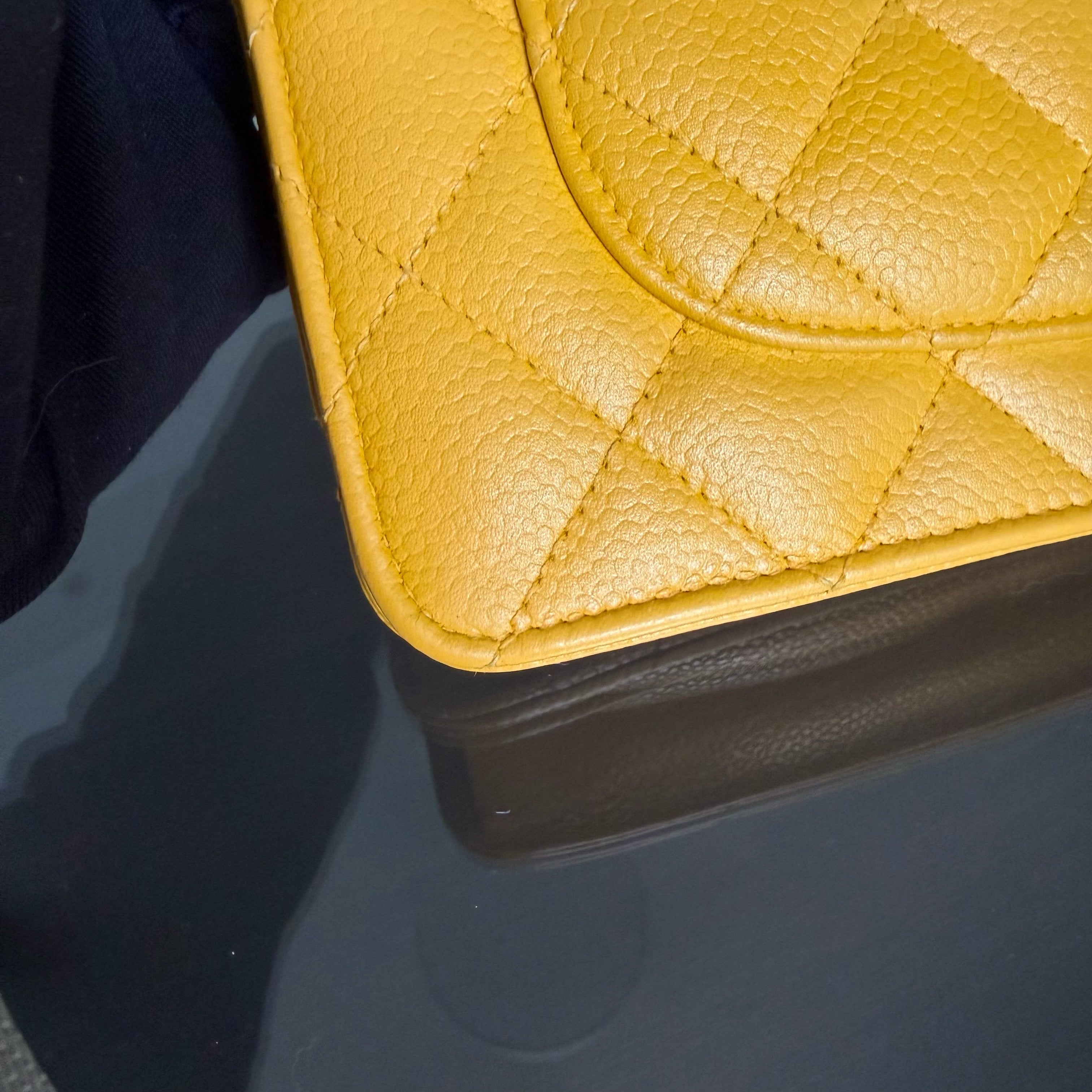 Chanel Wallet On Chain WOC - Quilted Caviar Yellow Series 25