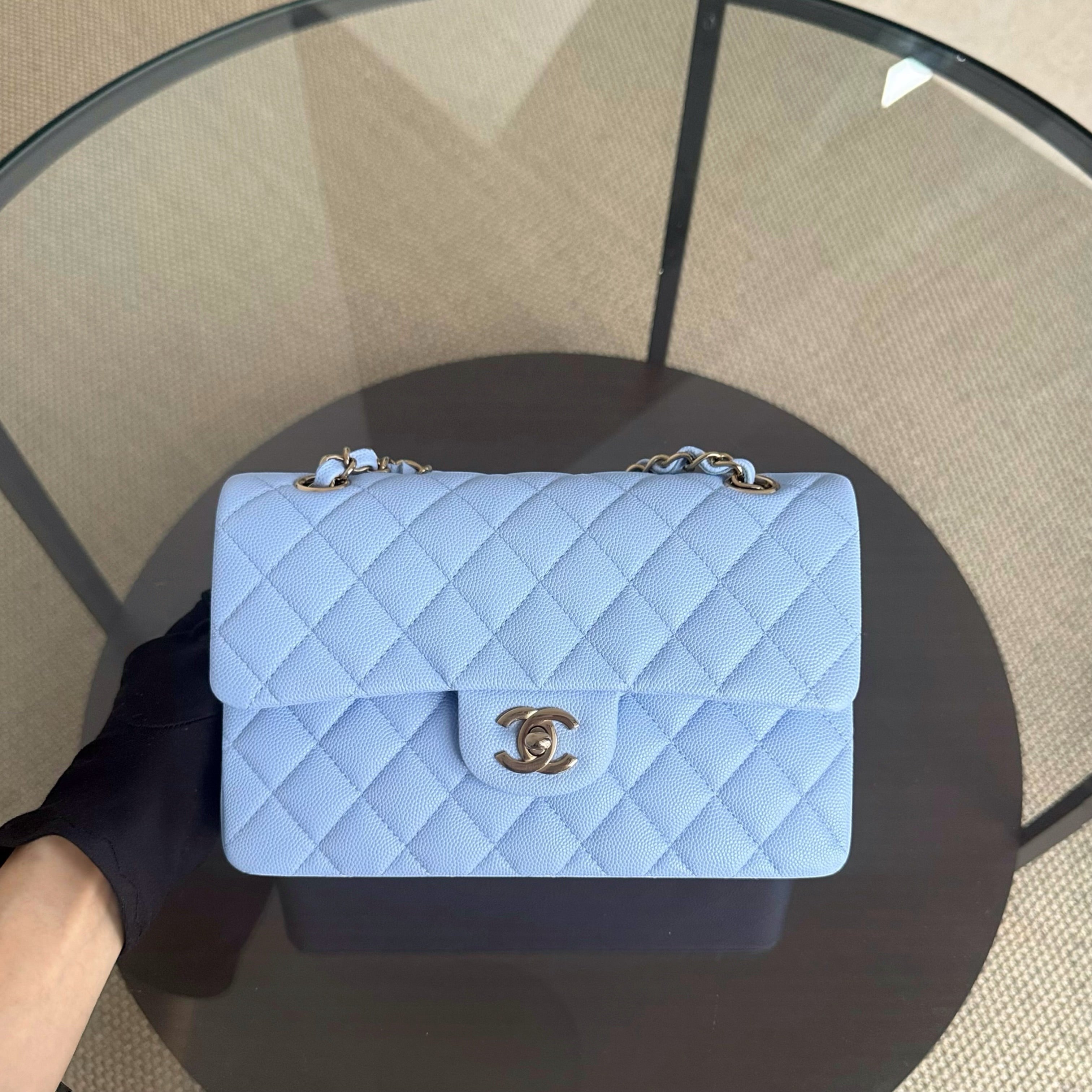 Chanel Classic Flap Small - Caviar 23CM Quilted Baby Blue Light Gold Hardware Microchip
