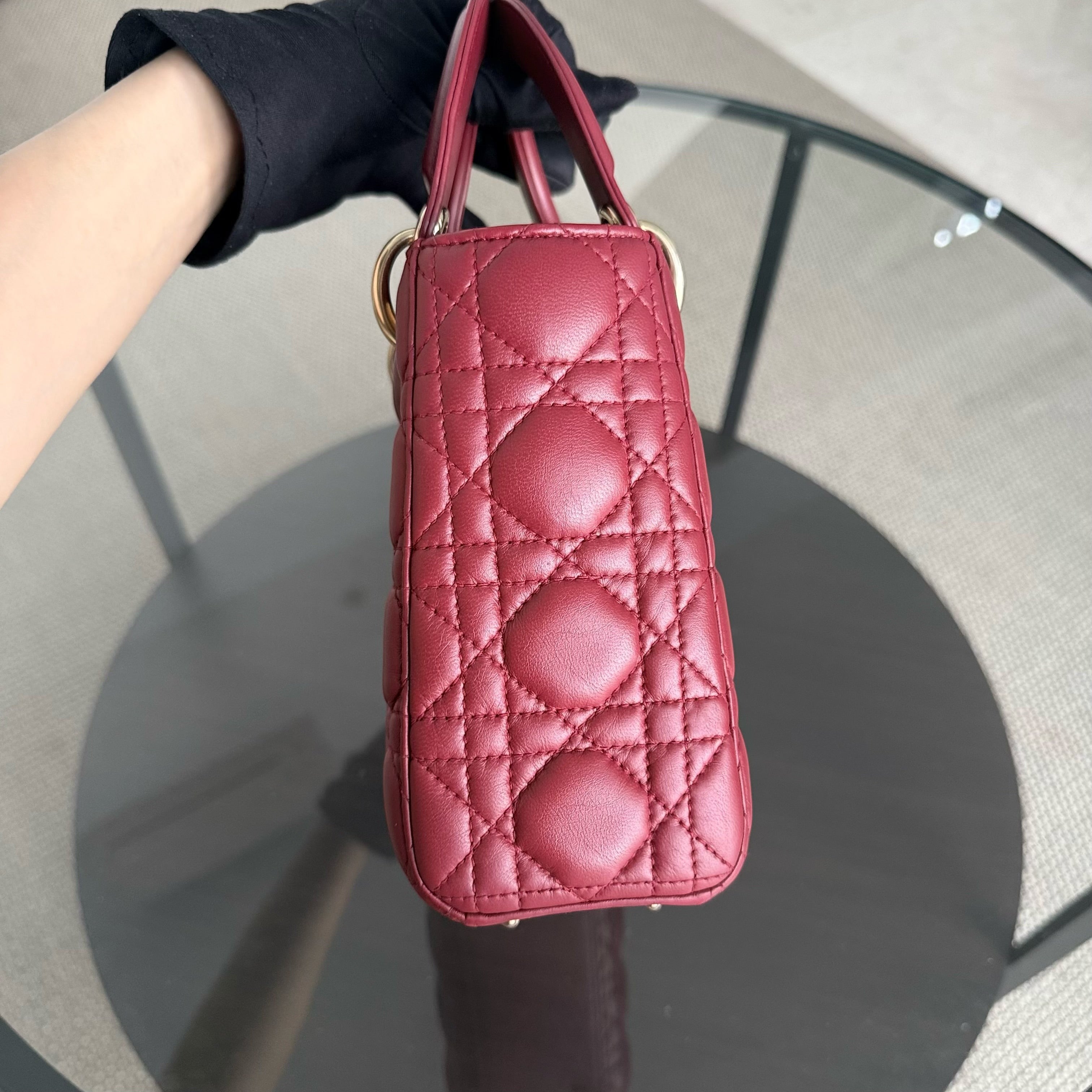 Dior Lady Small Flap - Cannage Lambskin Dark Red Burgundy Gold Hardware