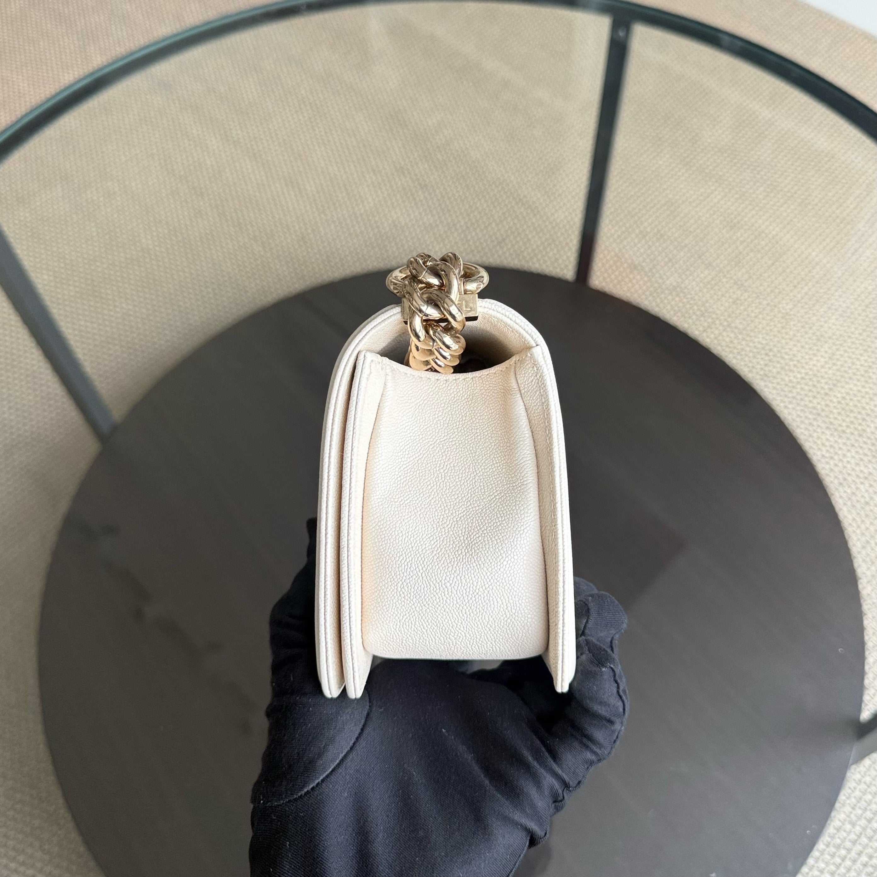 Chanel Boy Small - Caviar Quilted Cream White Gold Hardware 27