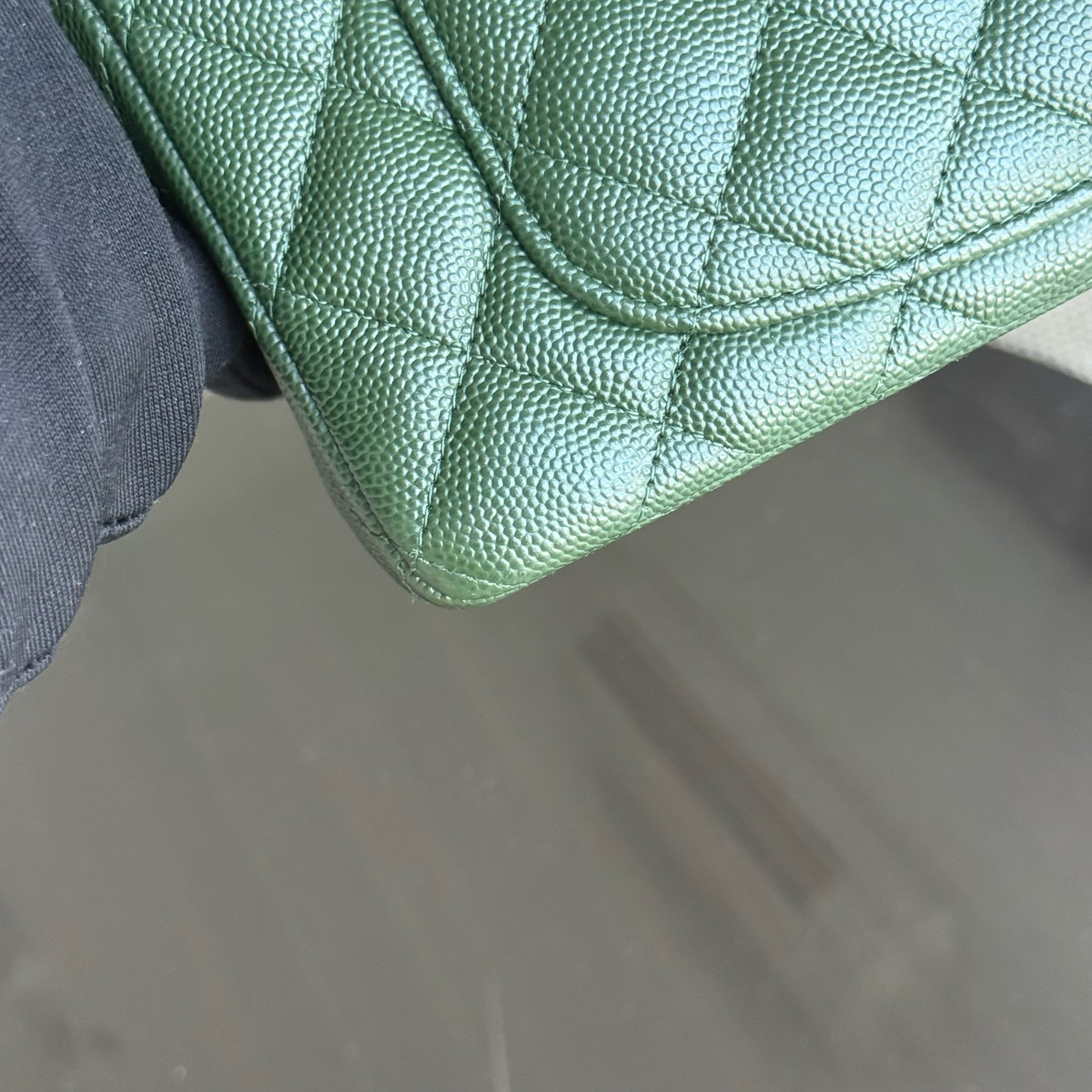 Chanel Caviar Mini Rectangle Classic Flap - 20CM Quilted Dark Green Silver Hardware Series 25