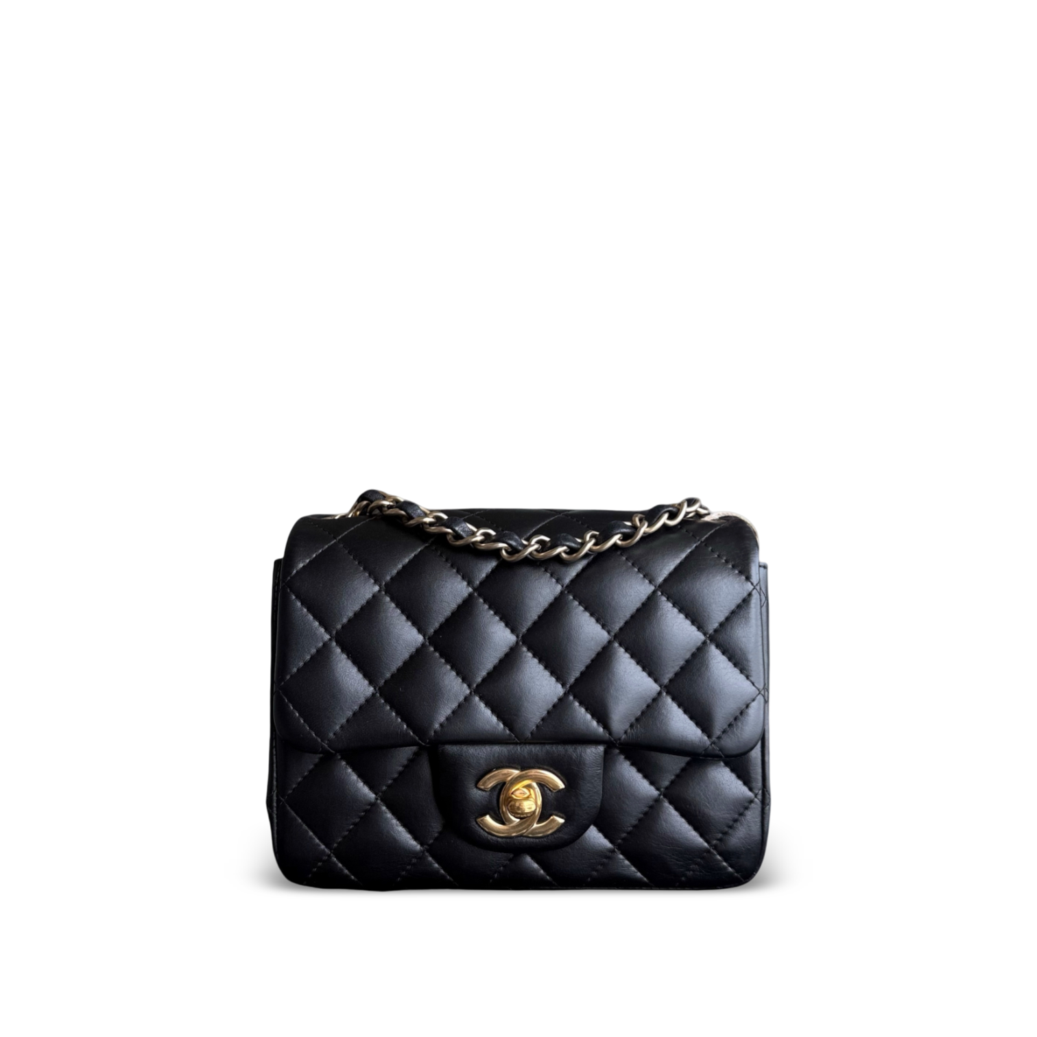 Chanel Classic Flap Mini Square - 17CM Quilted Lambskin Black Gold Hardware Series 18