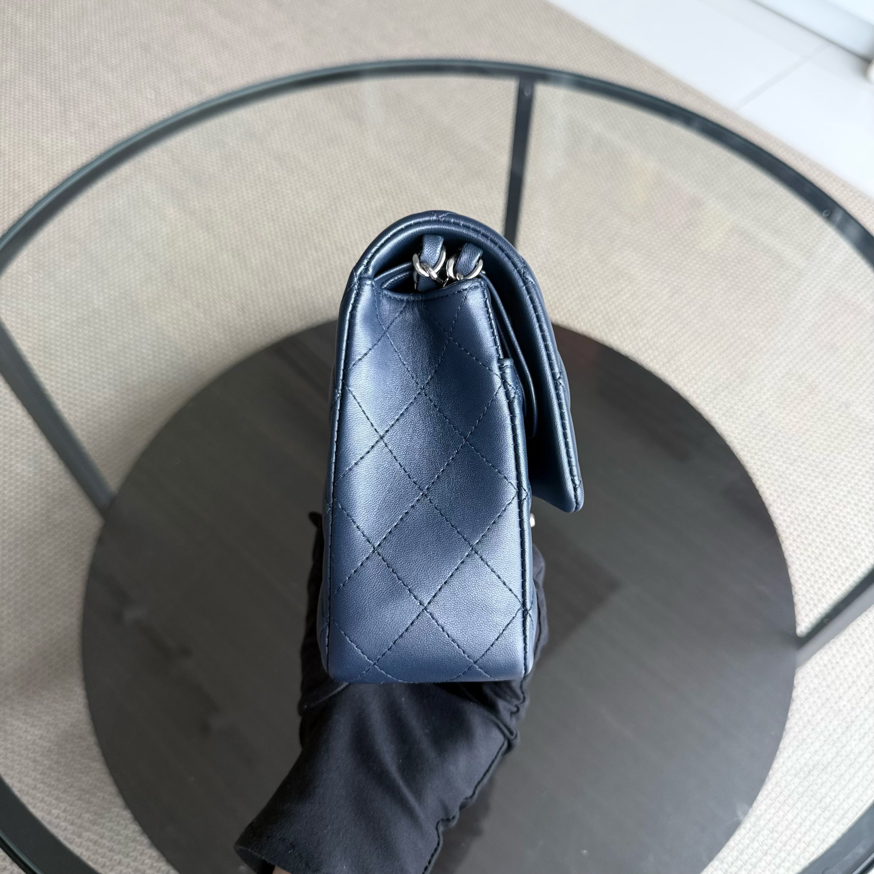 Chanel Classic Flap Medium - 25CM Quilted Lambskin Midnight Blue Silver Hardware Series 22