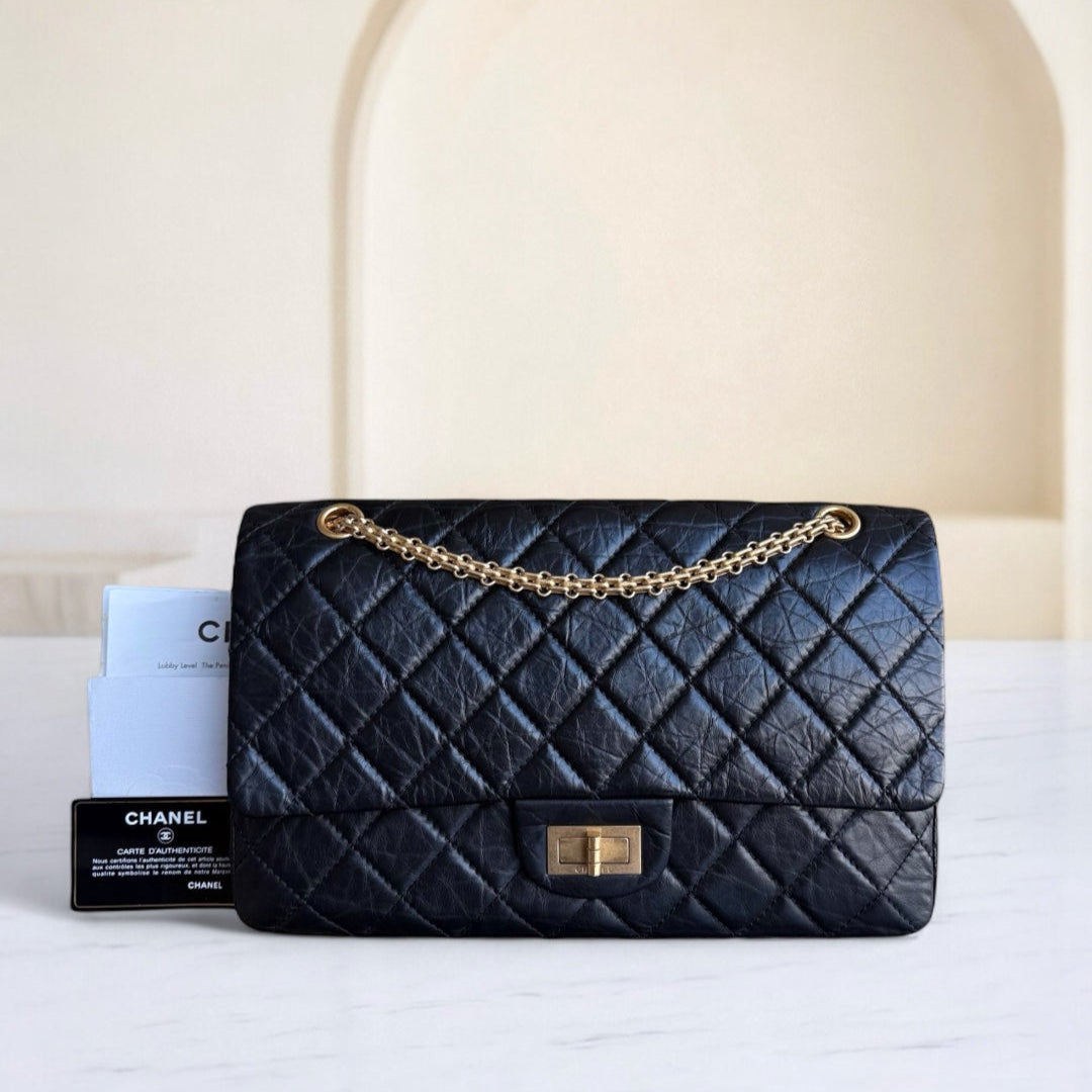 Chanel 2.55 Reissue 227 - Quilted Aged Calfskin Black Gold Hardware Series 17