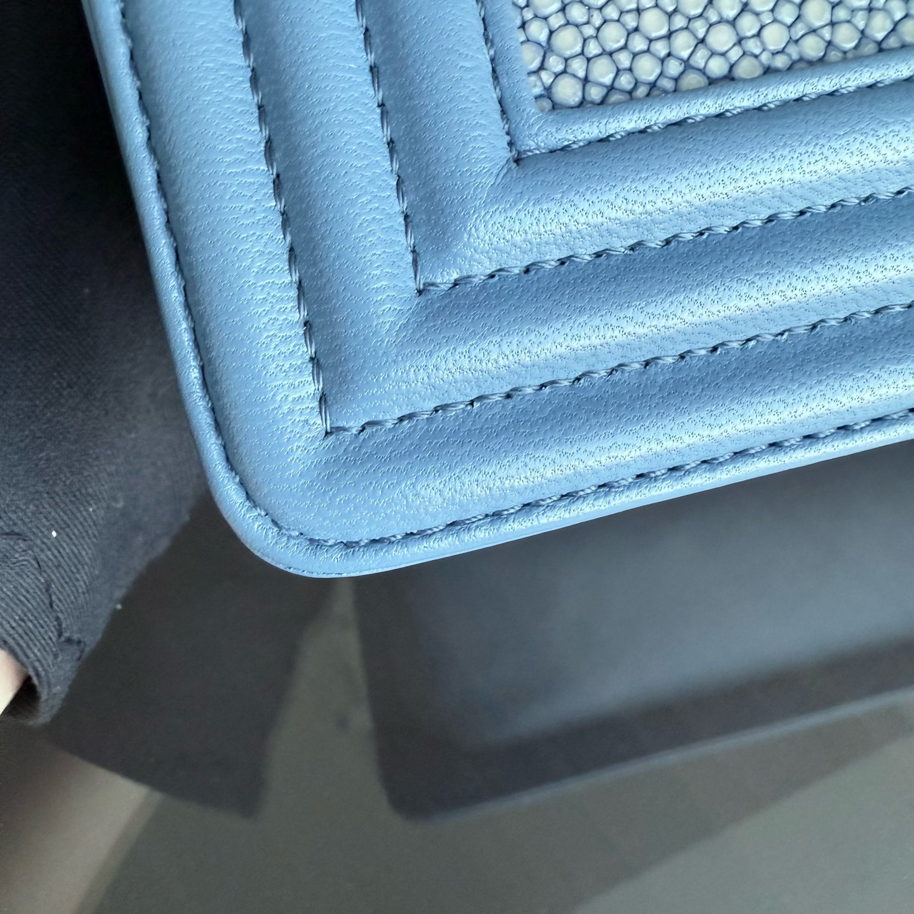 Chanel Boy Small - Stingray Light Blue Ruthenium Silver Hardware Series 22