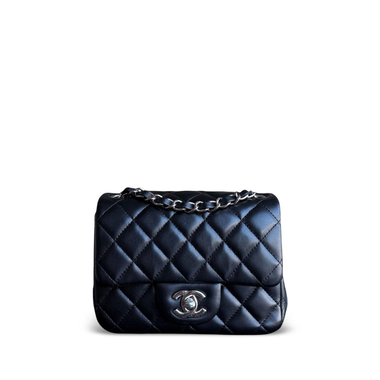 Chanel Classic Flap Mini Square - 17CM Quilted Lambskin Black Silver Hardware Series 19