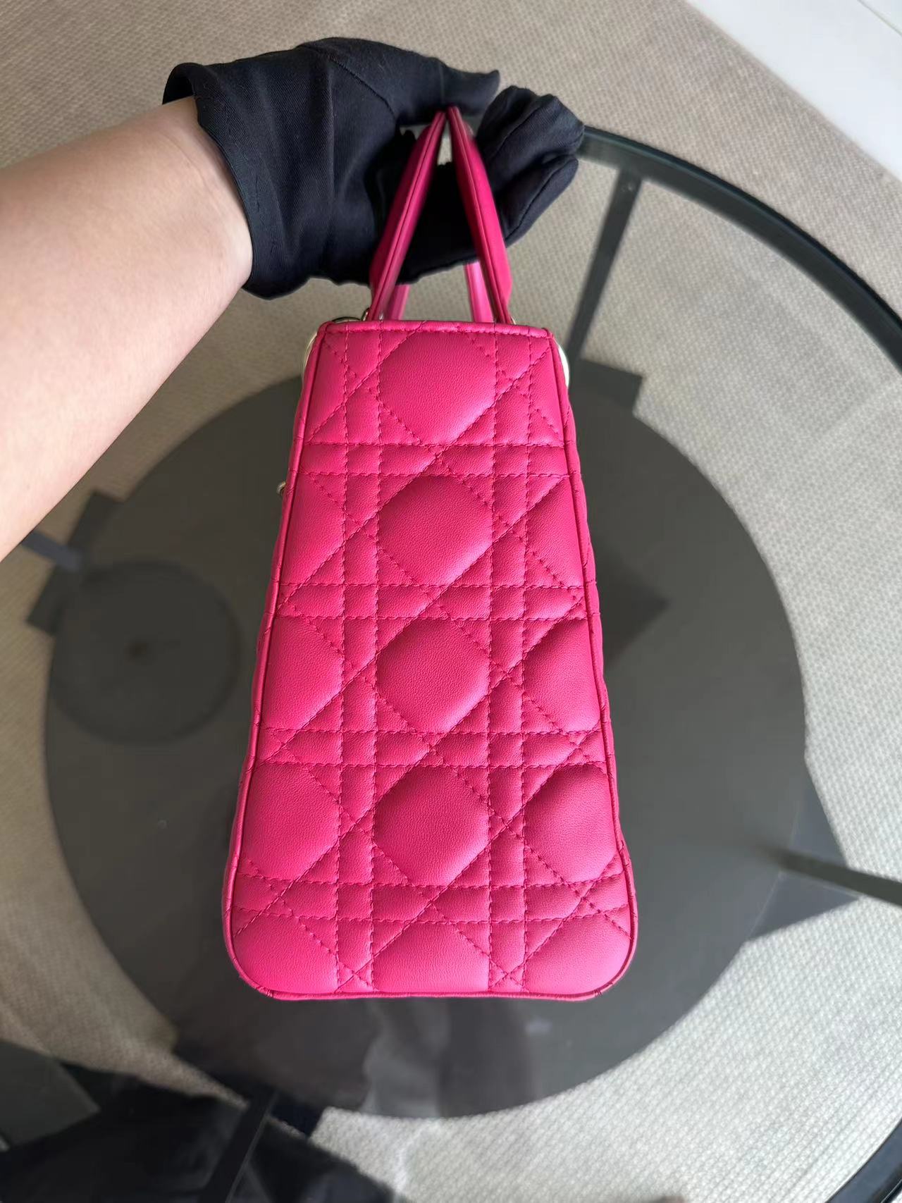 Lady Medium Cannage Lambskin Hot Pink GHW