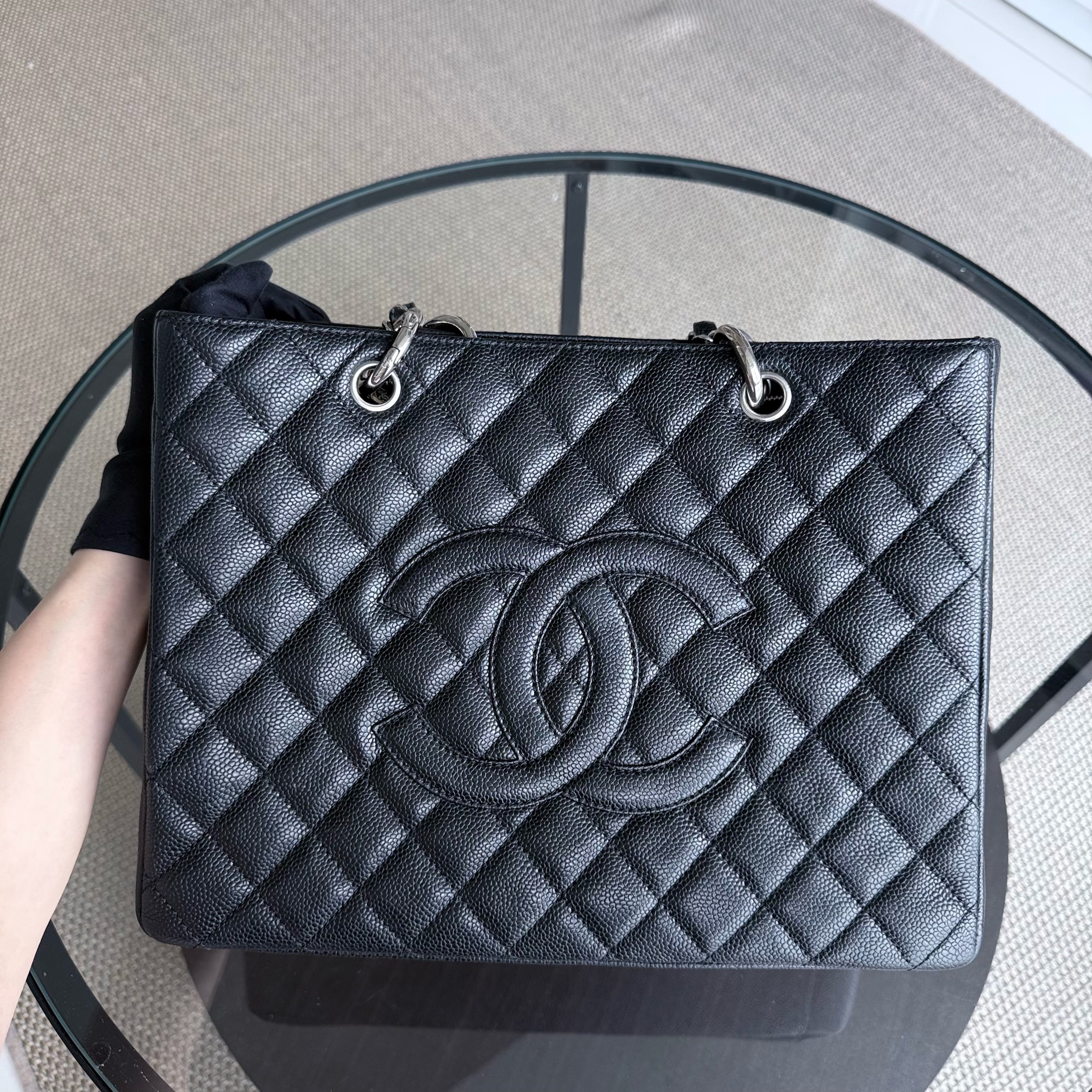 Chanel GST Grand Shopping Tote - Caviar Quilted Black Silver Hardware Series 12