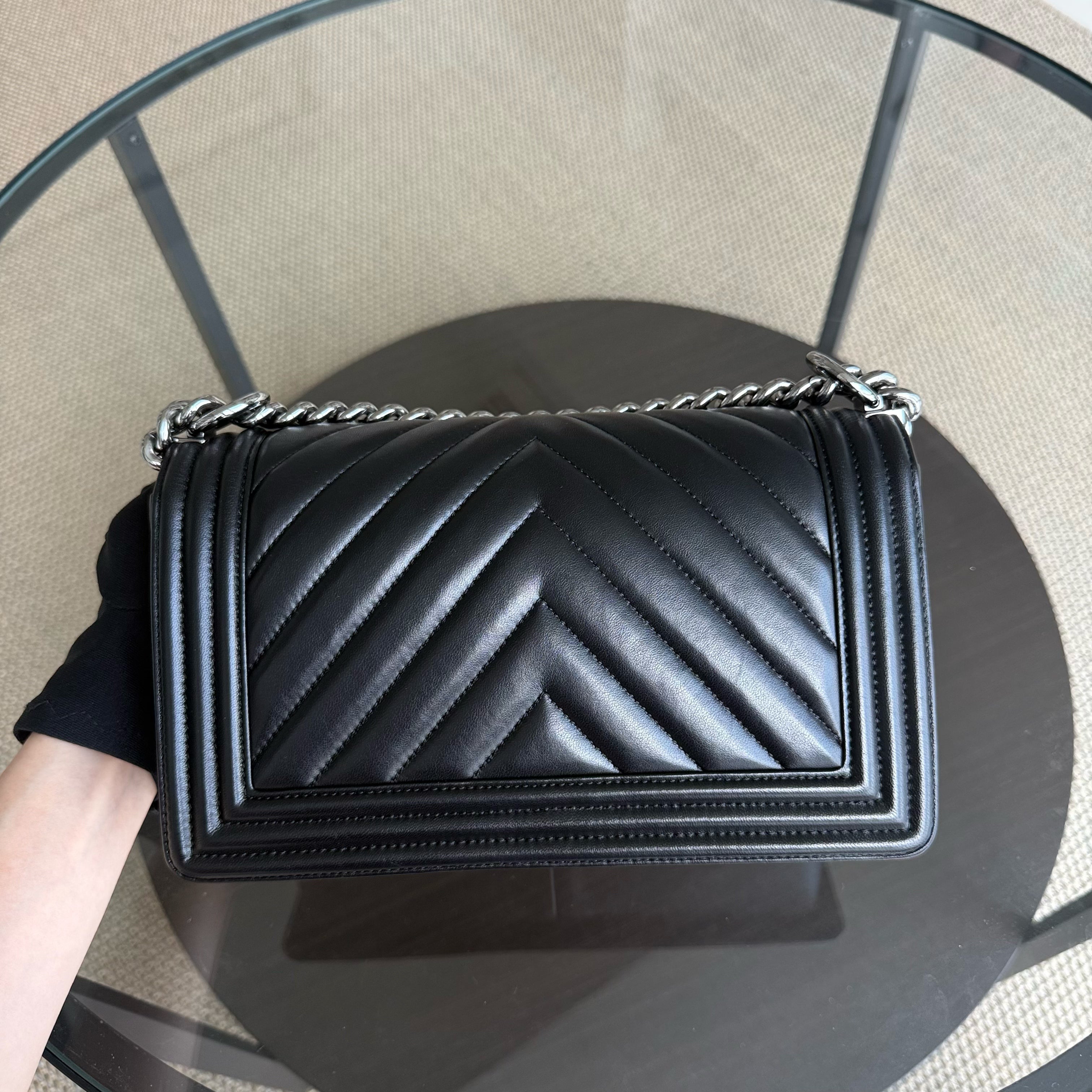Chanel Boy Medium - 25CM Quilted Calfskin Black Dark Silver Hardware Series 25