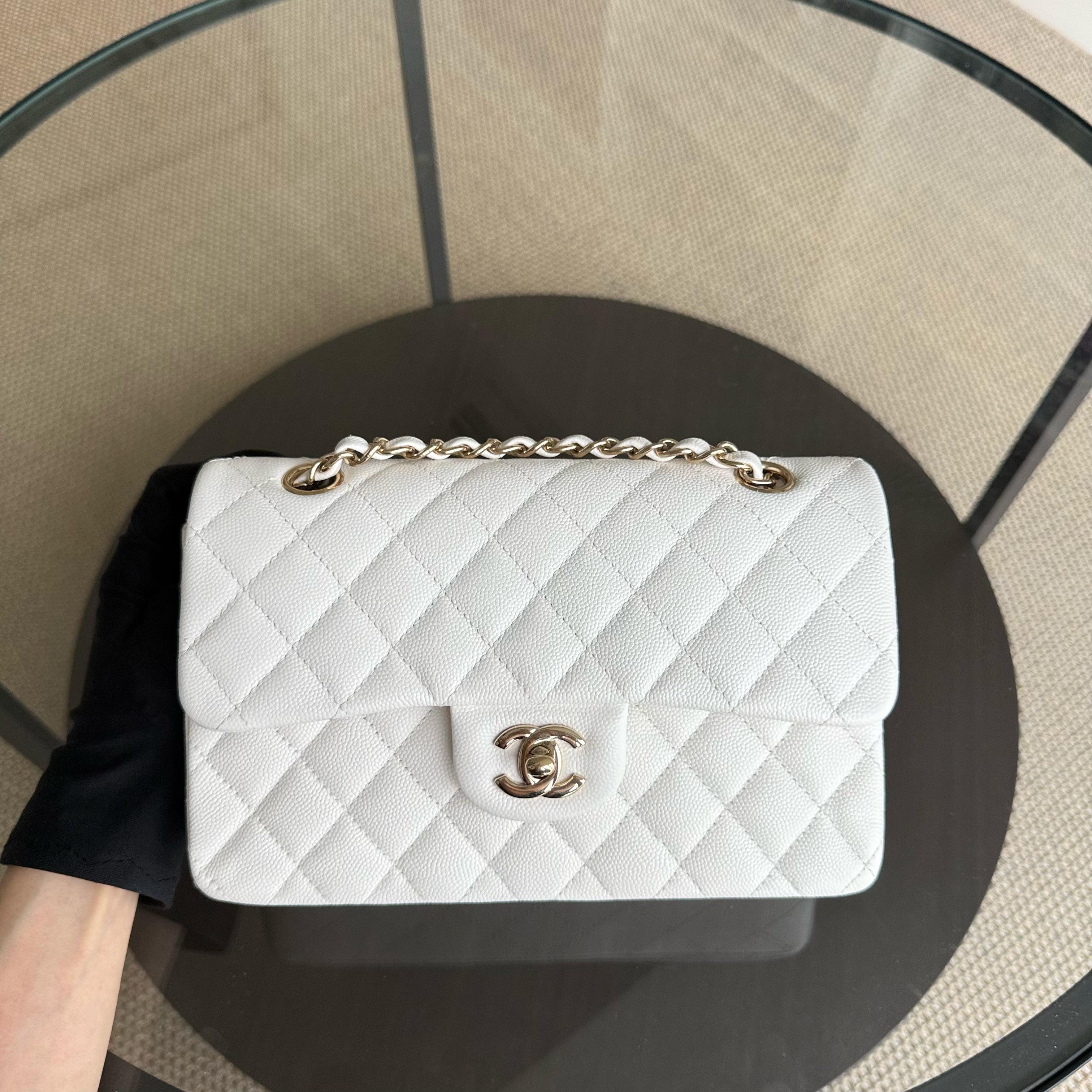 Chanel Classic Flap Small - Caviar 23CM Quilted White Gold Hardware Series 30