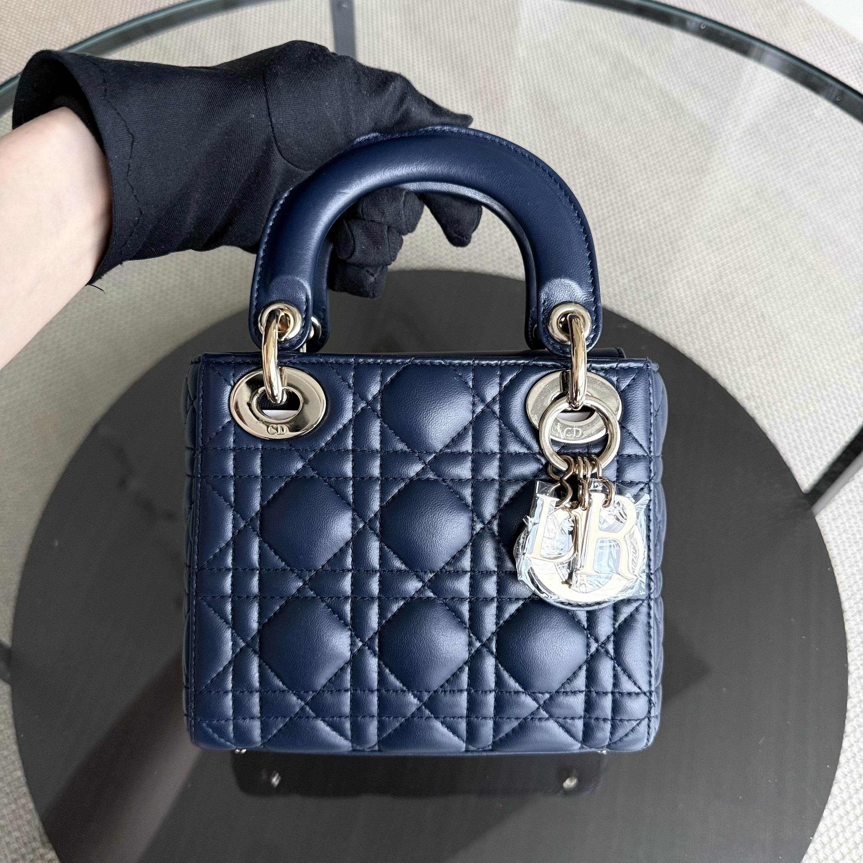 Dior Lady Mini - Cannage Lambskin Dark Blue Gold Hardware Adjustable Strap