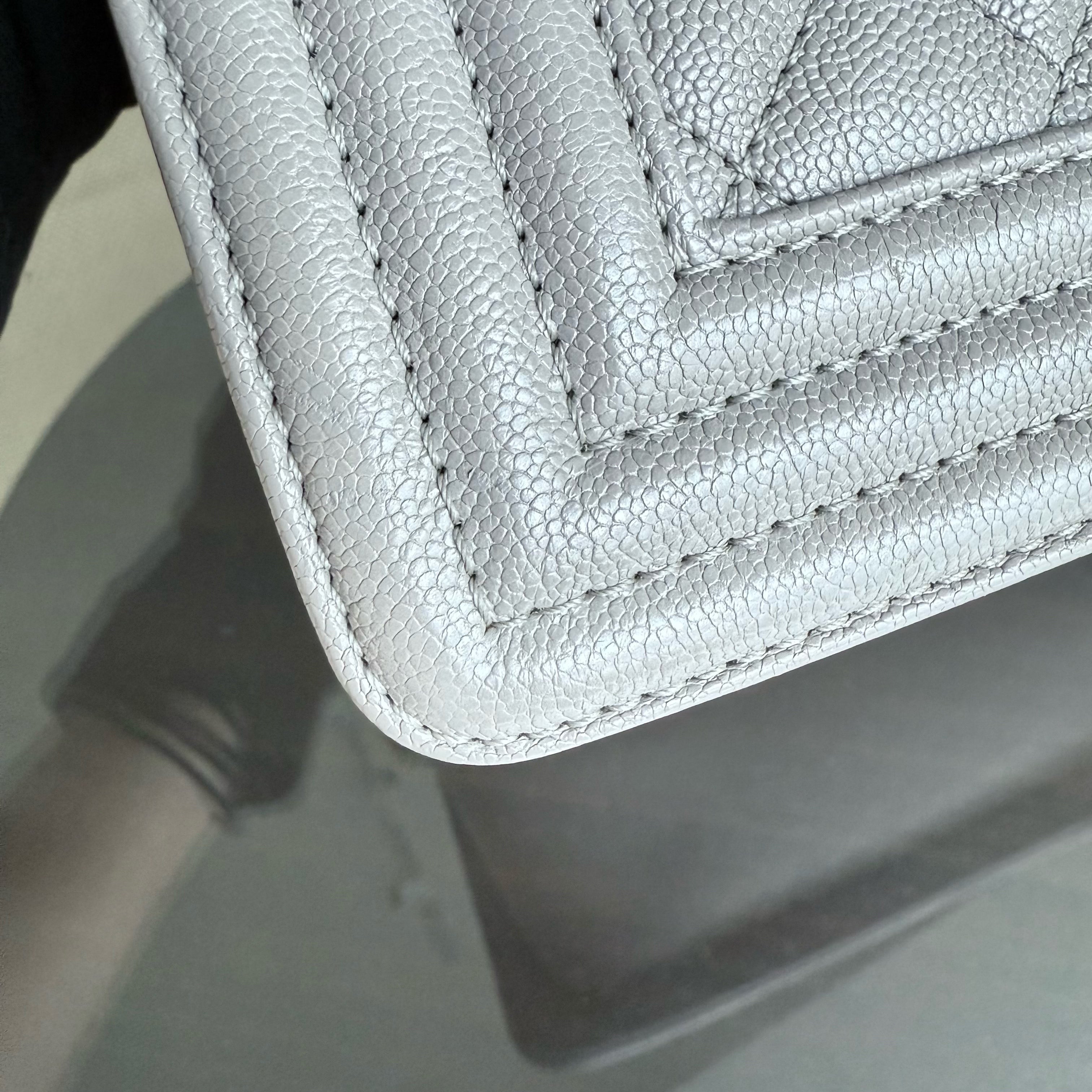 Chanel Boy Medium - Caviar 28CM Quilted Grey Gray Gold Hardware Series 26