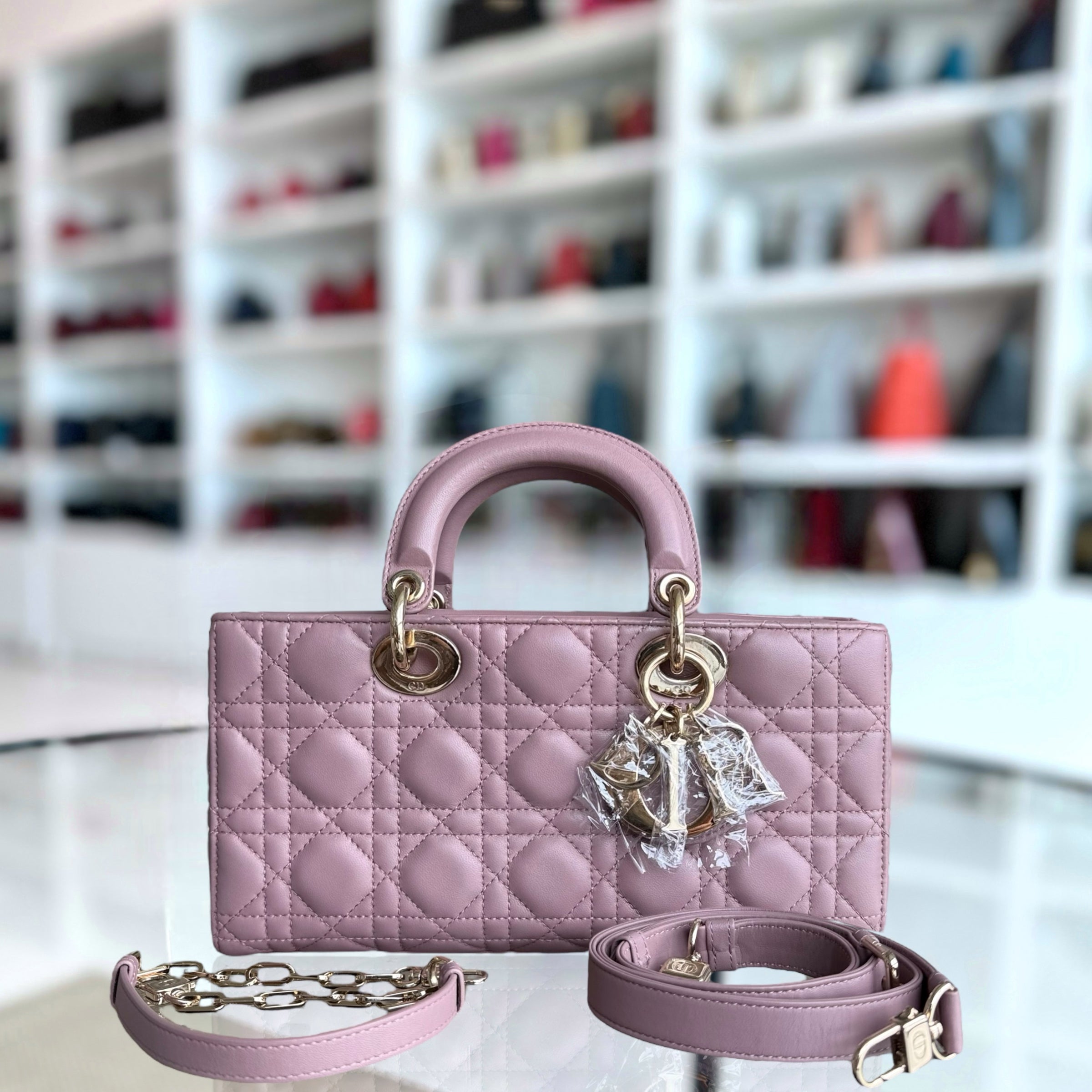 Dior D-Joy Medium - Cannage Lambskin Pink Gold Hardware