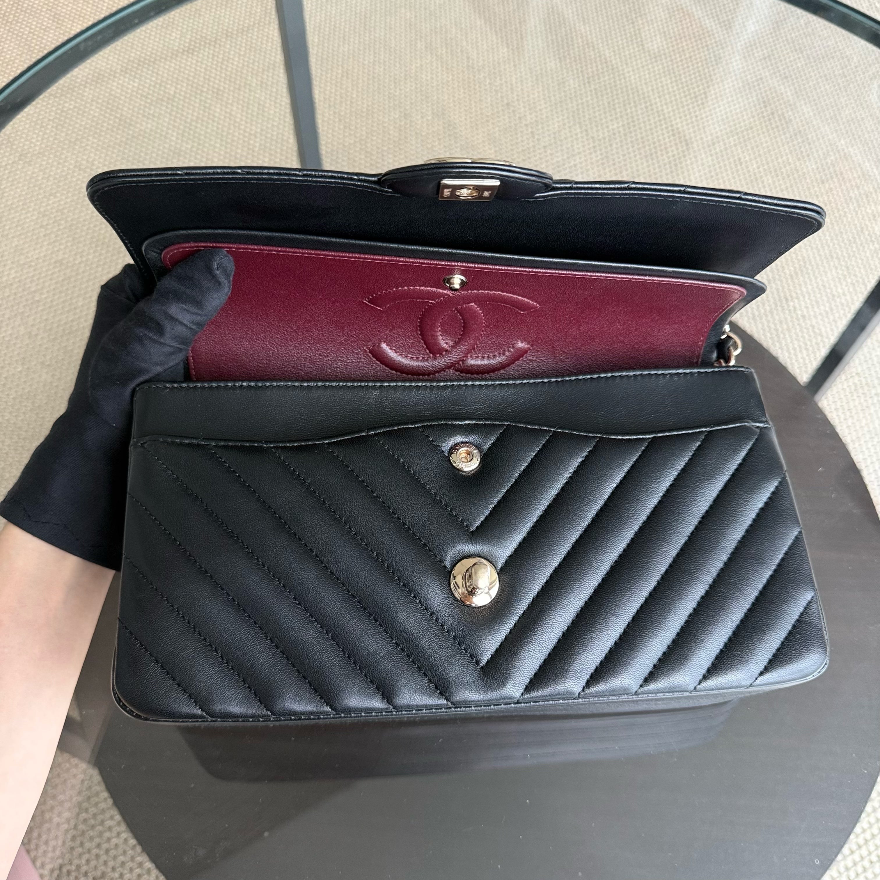 Chanel Classic Flap Medium - 25CM Chevron Lambskin Black Light Gold Hardware Series 27