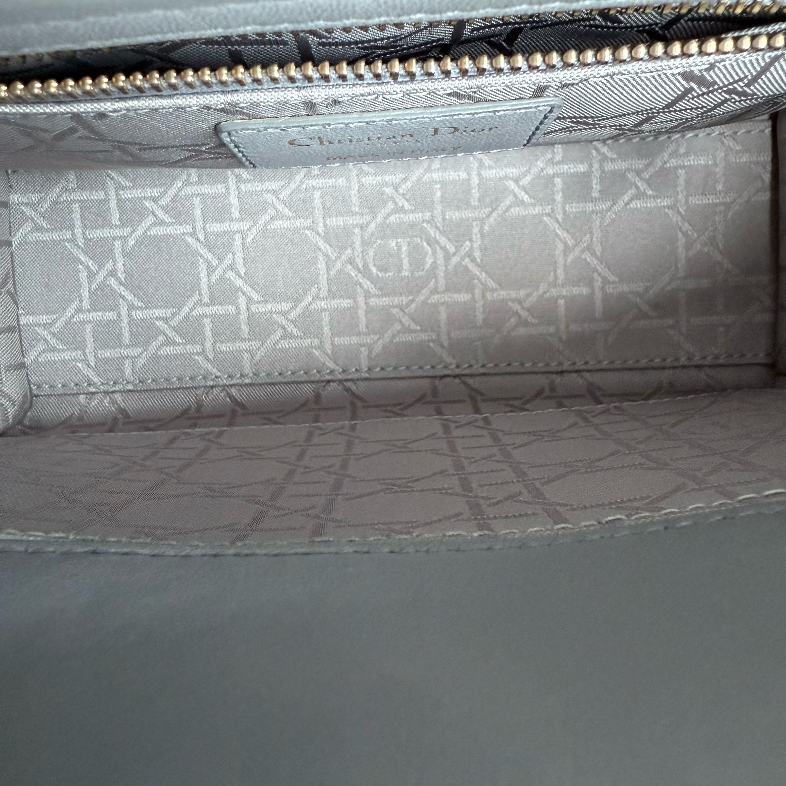 Dior Lady Small - Cannage Lambskin Grey Gray Gold Hardware