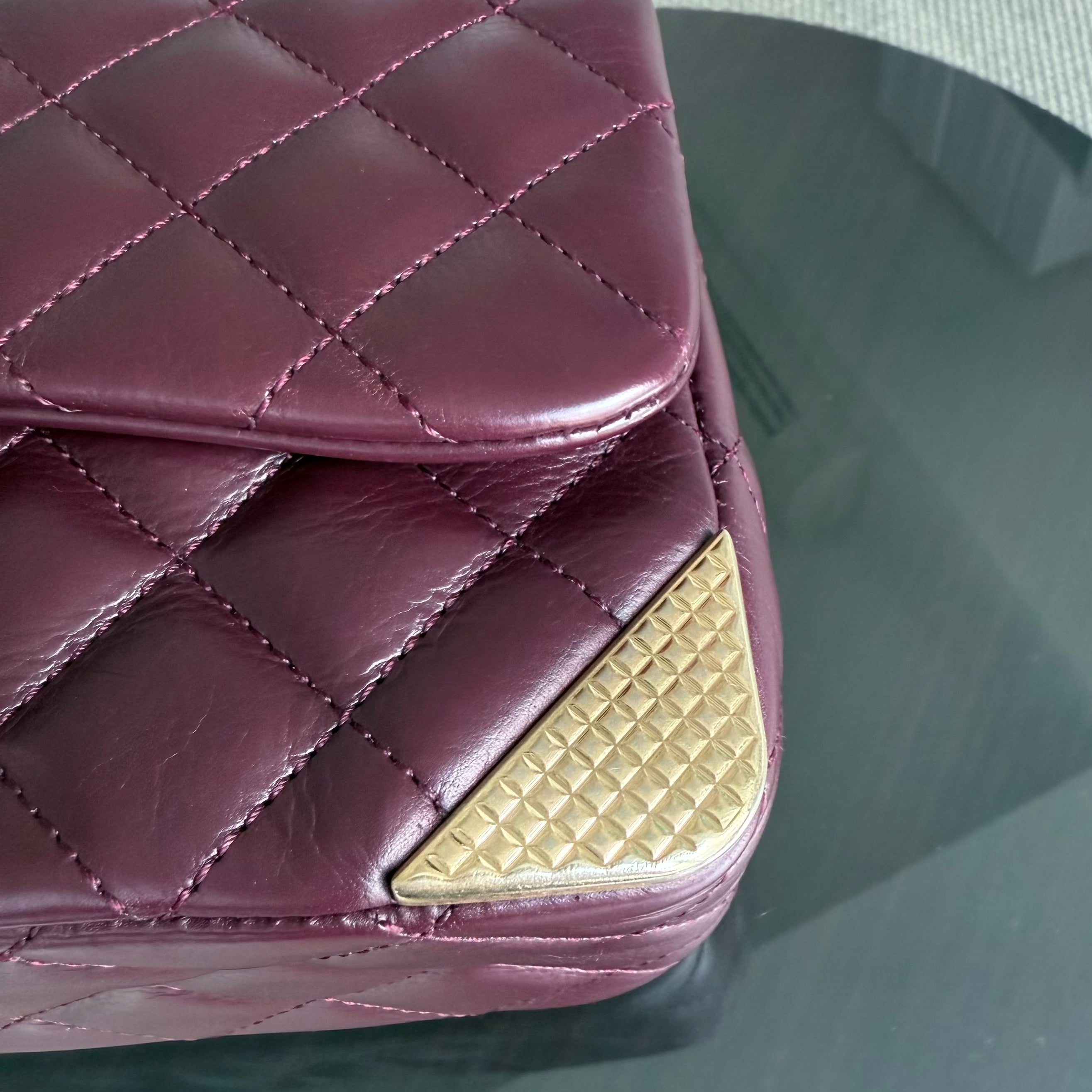 Chanel Classic Flap Rock The Corner - Quilted 20CM Calfskin Dark Burgundy Gold Hardware Series 24