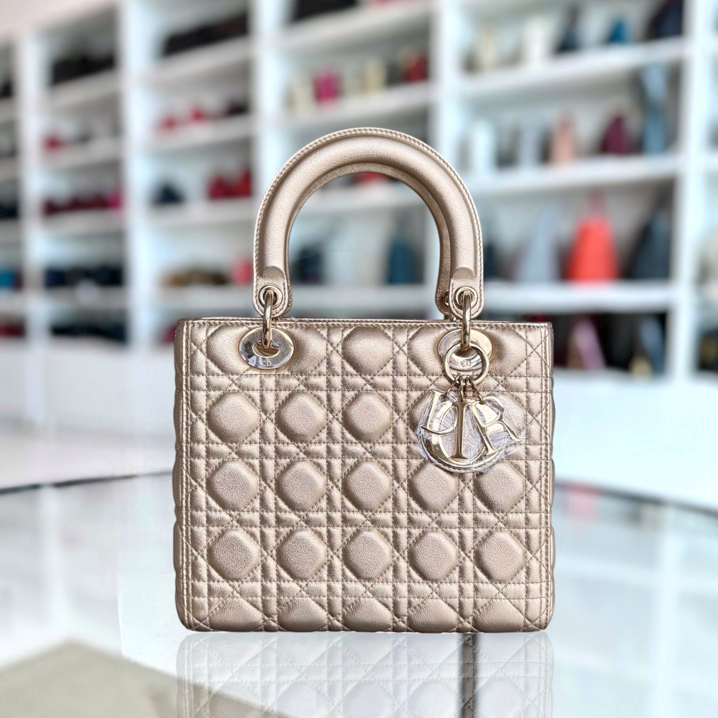 Dior Lady Medium - Cannage Gold Calfskin Gold Hardware No Strap