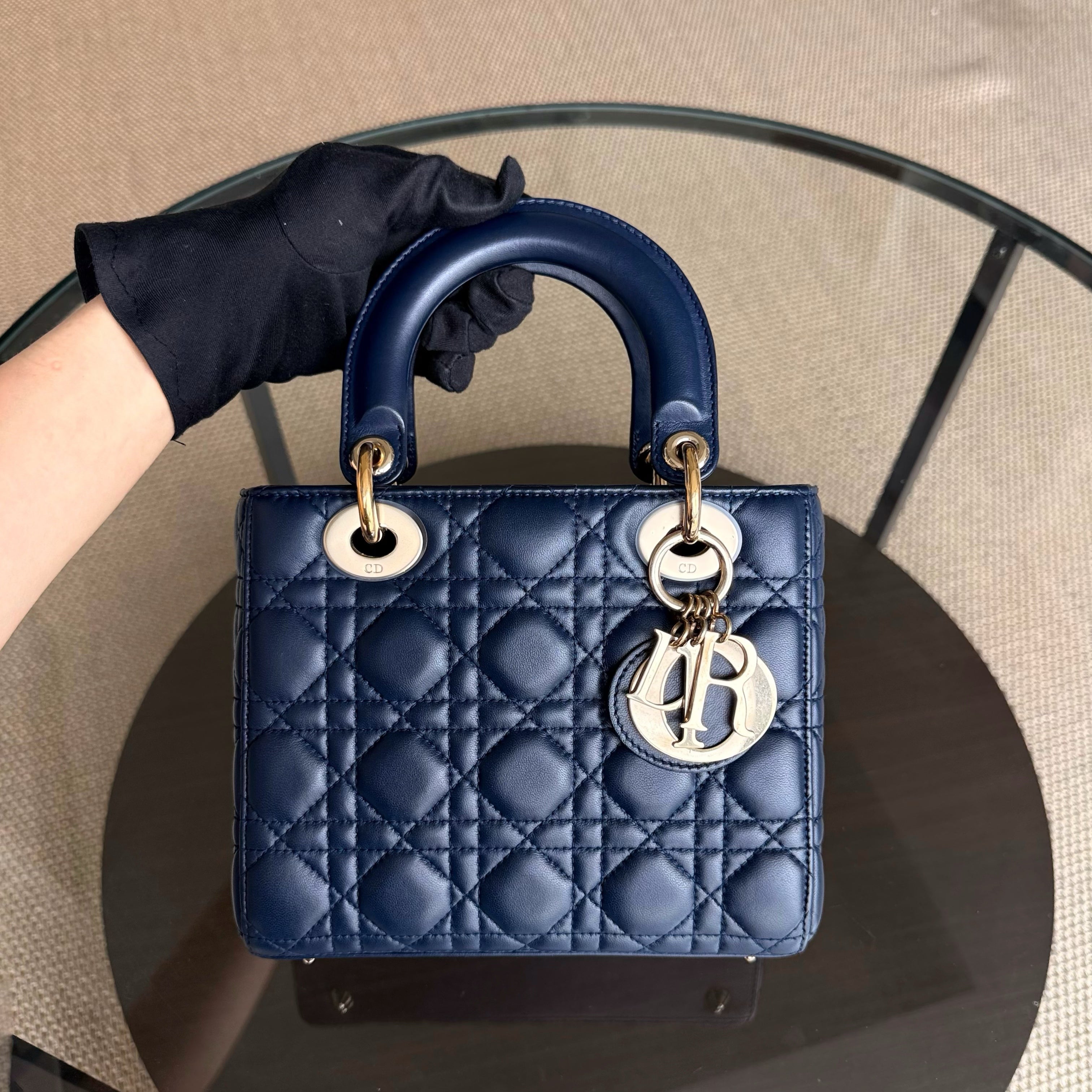 Dior Lady Small Flap - Cannage Lambskin Dark Blue Gold Hardware