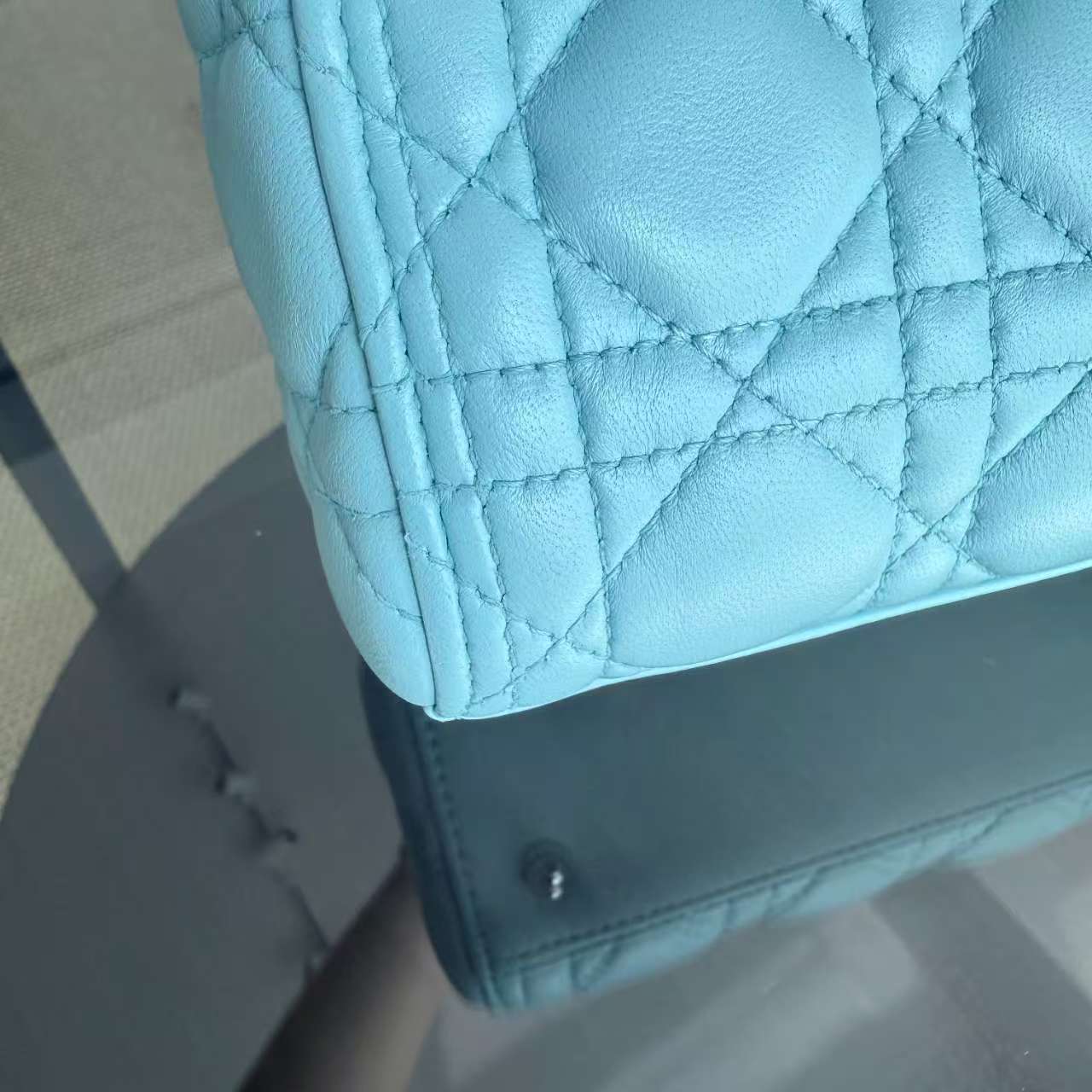 Dior Lady Medium - Cannage Lambskin Light Baby Blue Silver Hardware