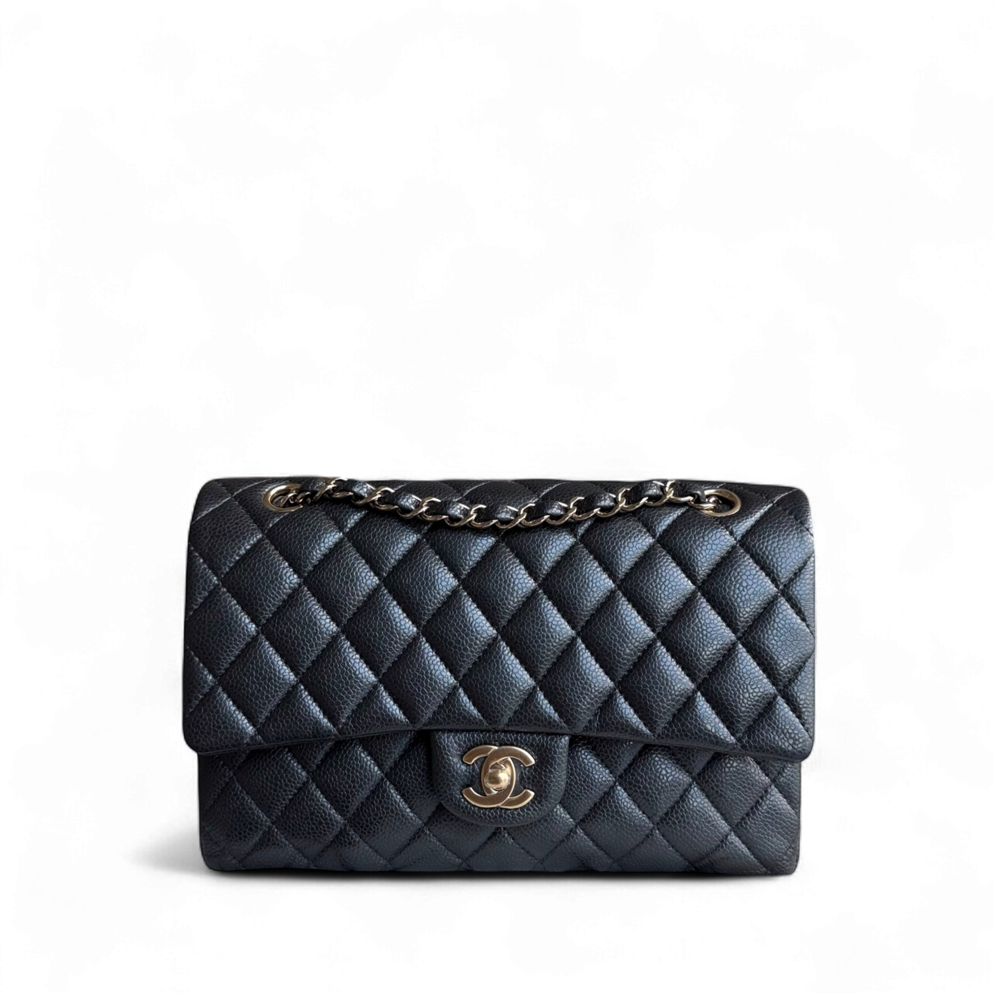 Chanel Classic Flap Medium - Caviar 25CM Quilted Grained Calfskin Charcoal Gold Hardware Series 25