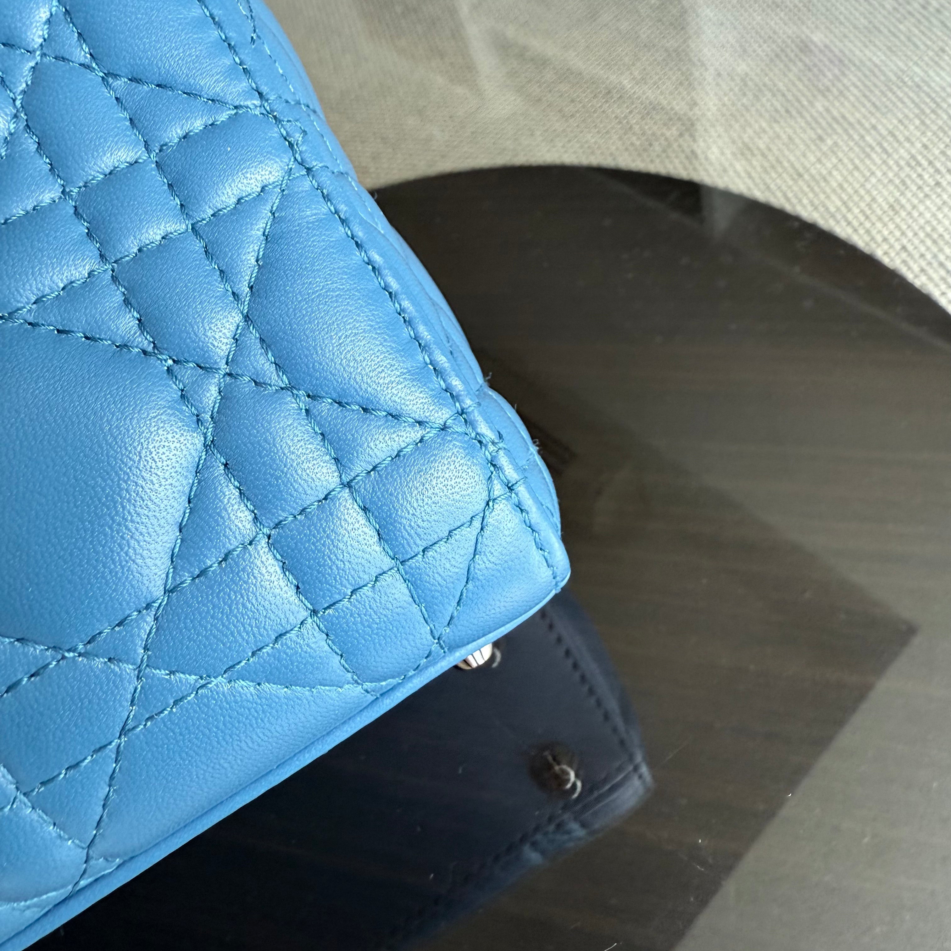 Dior Lady Mini - Cannage Lambskin Blue Silver Hardware Adjustable Strap