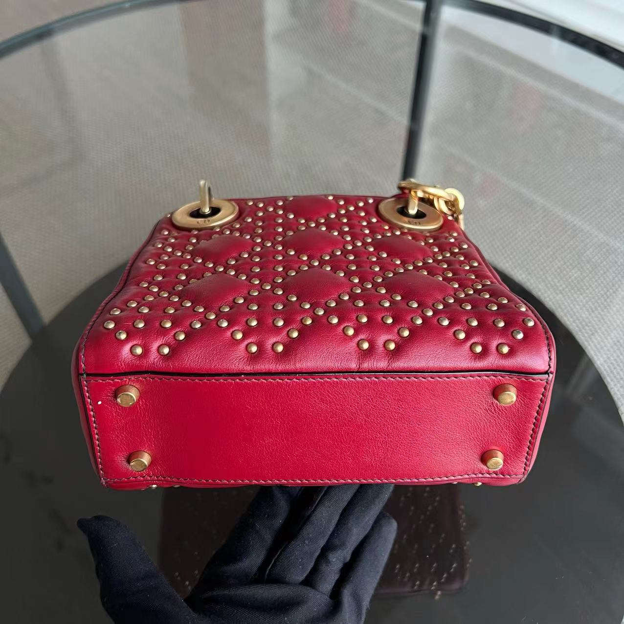 Dior Lady Mini - Valentine Studded Red Golden Hardware