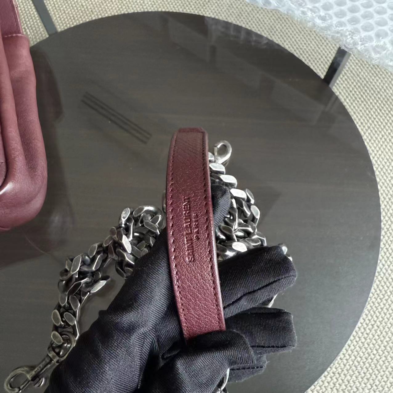 Yves Saint Laurent YSL College - Medium Chevron Leather Burgundy Ruthenium Silver Hardware