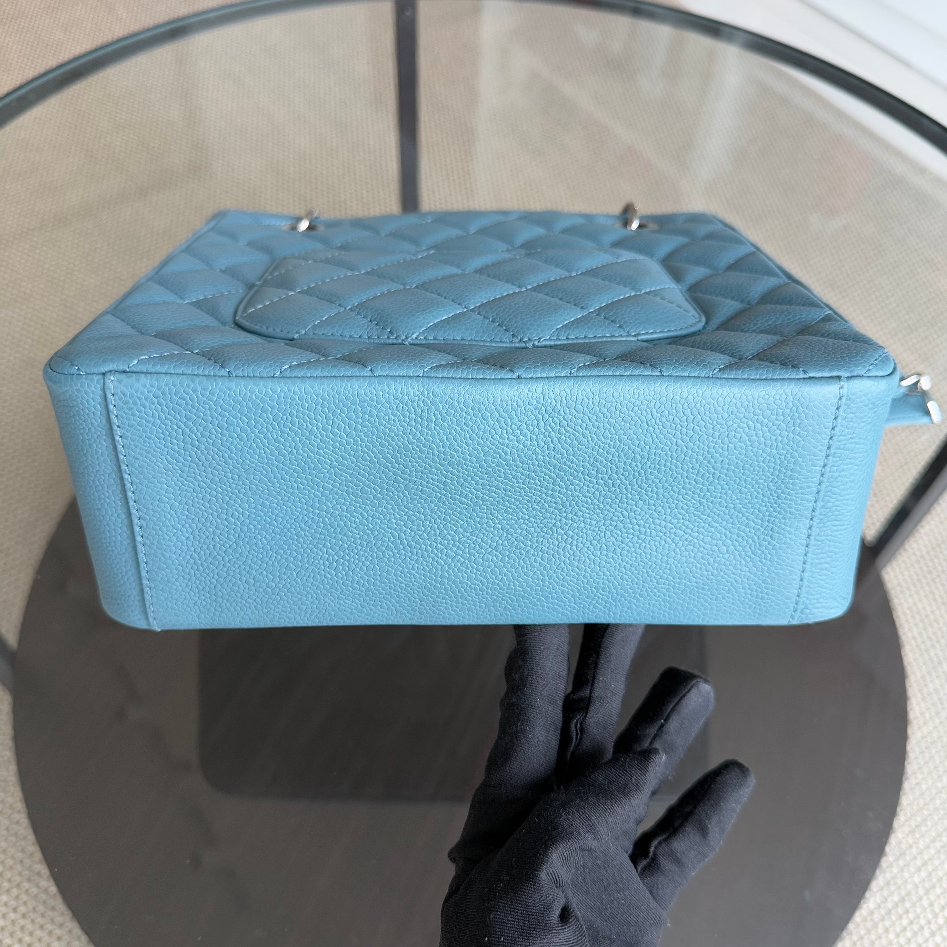 Chanel PST Petite Shopping Tote - Quilted Caviar Light Blue Silver Hardware Series 14