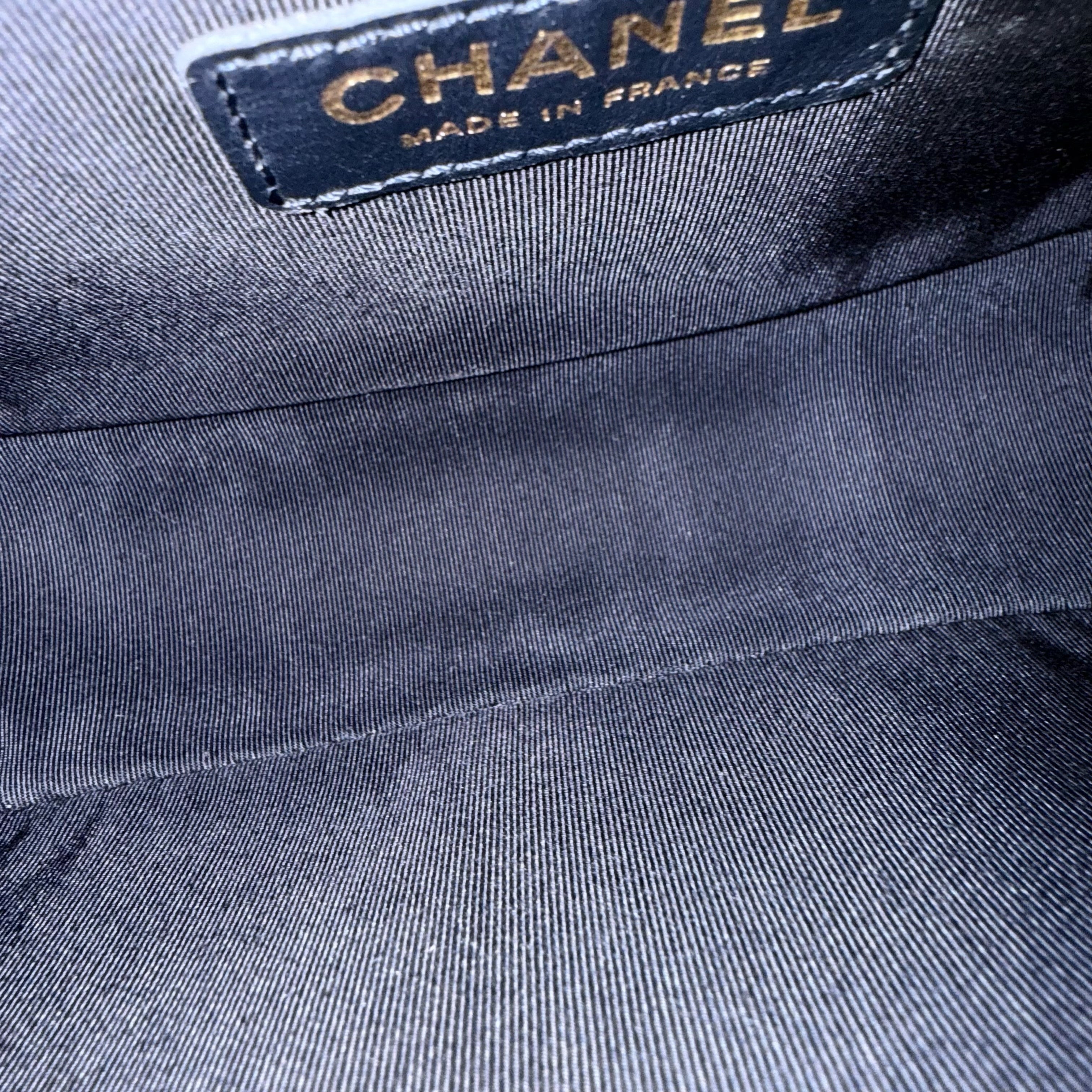 Chanel Boy Medium - 25CM Quilted Lambskin Dark Navy Blue Gold Hardware Series 22
