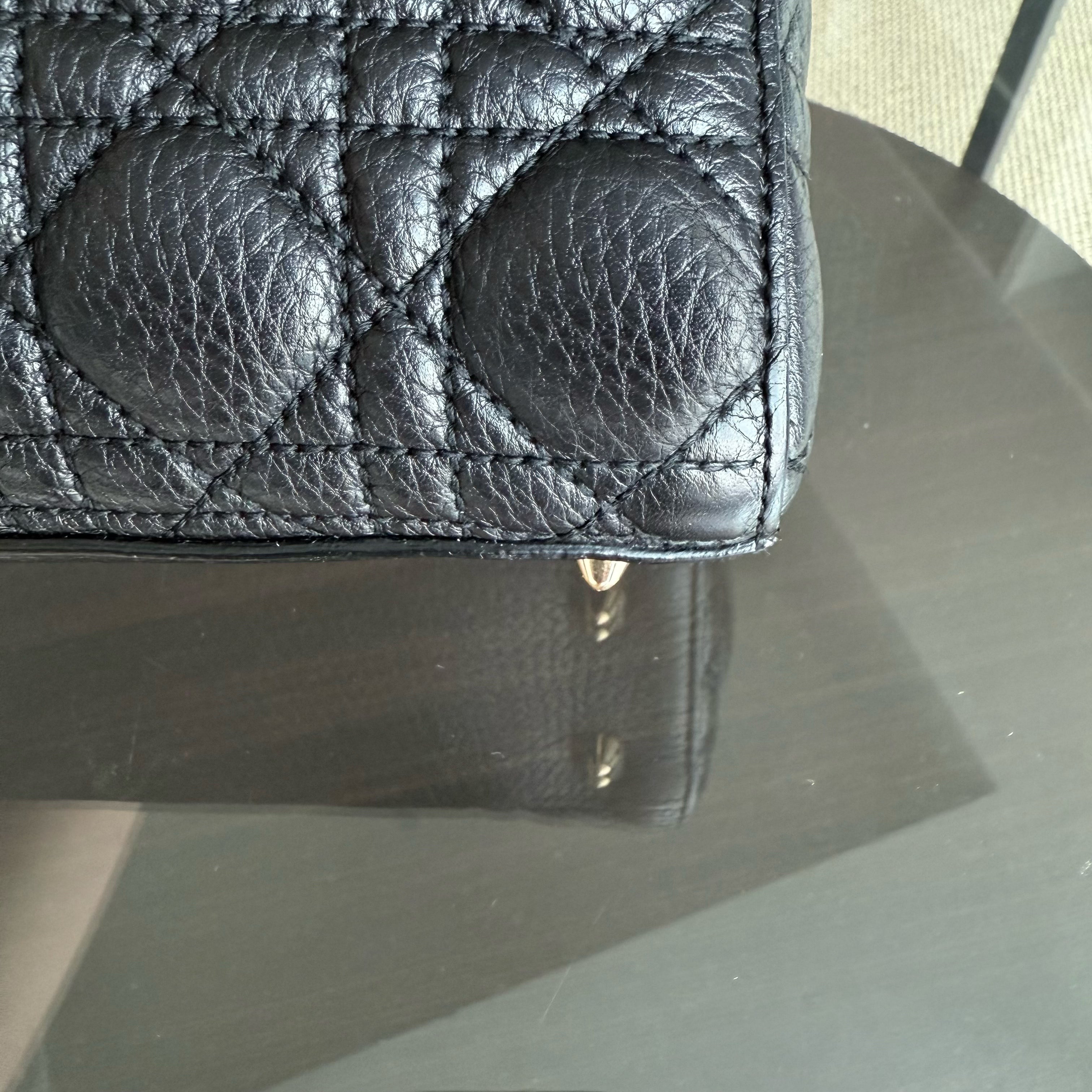 Dior Lady Small Flap - Grained Calfskin Caviar Cannage Black Gold Hardware