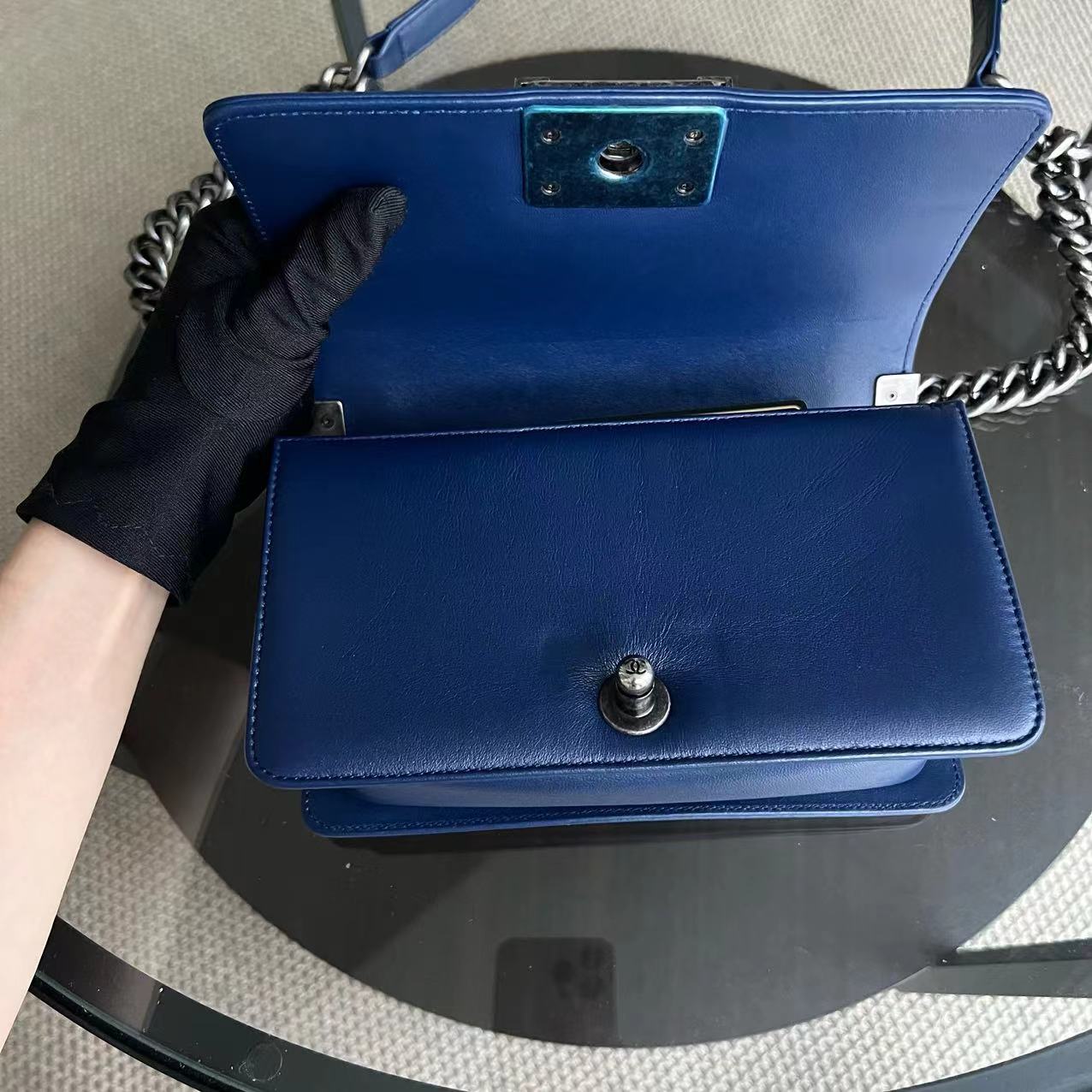 Chanel Boy Small - Quilted Lambskin Dark Blue Ruthenium Silver Hardware Series 21