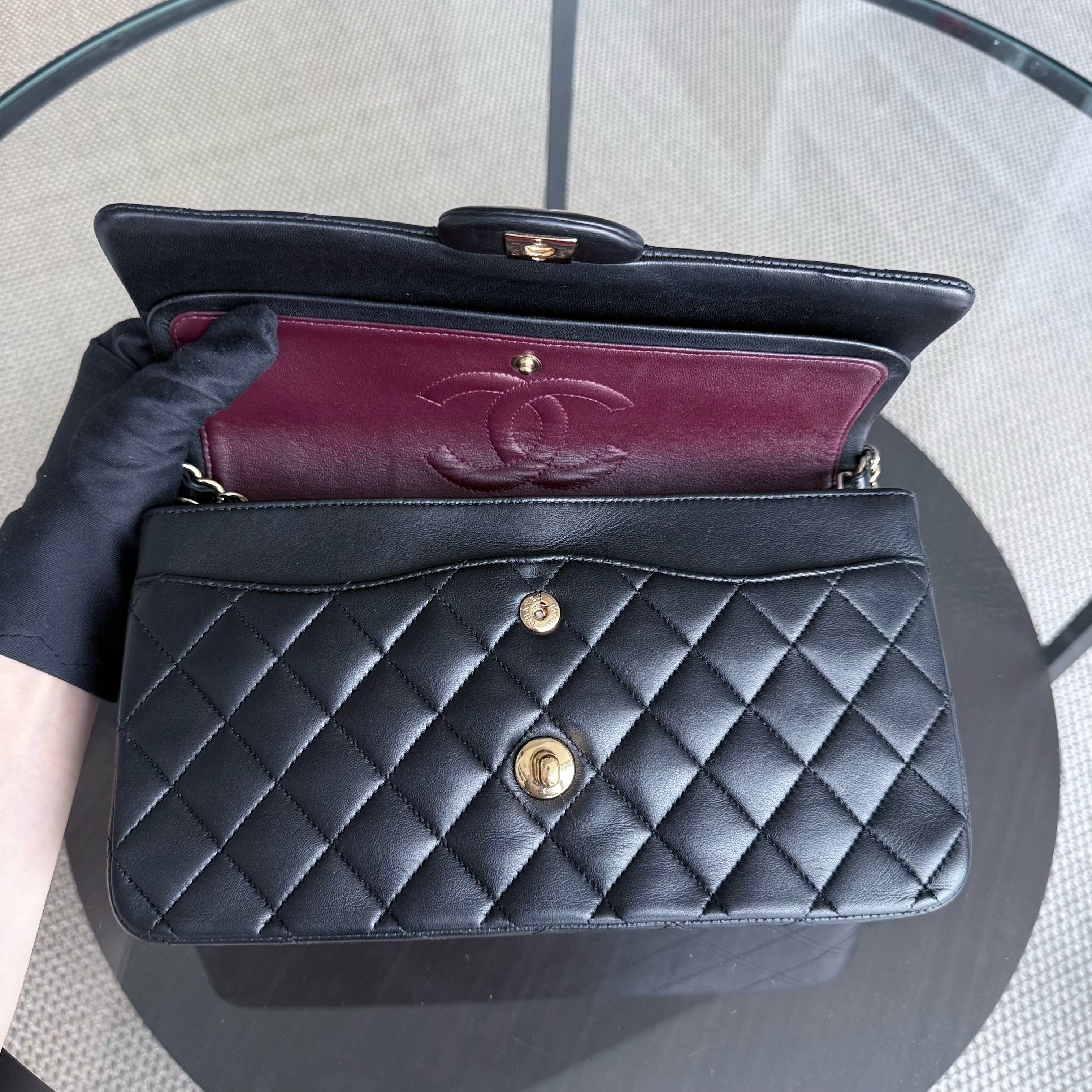 Chanel Classic Flap Medium - 25CM Quilted Lambskin Black Gold Hardware Series 13