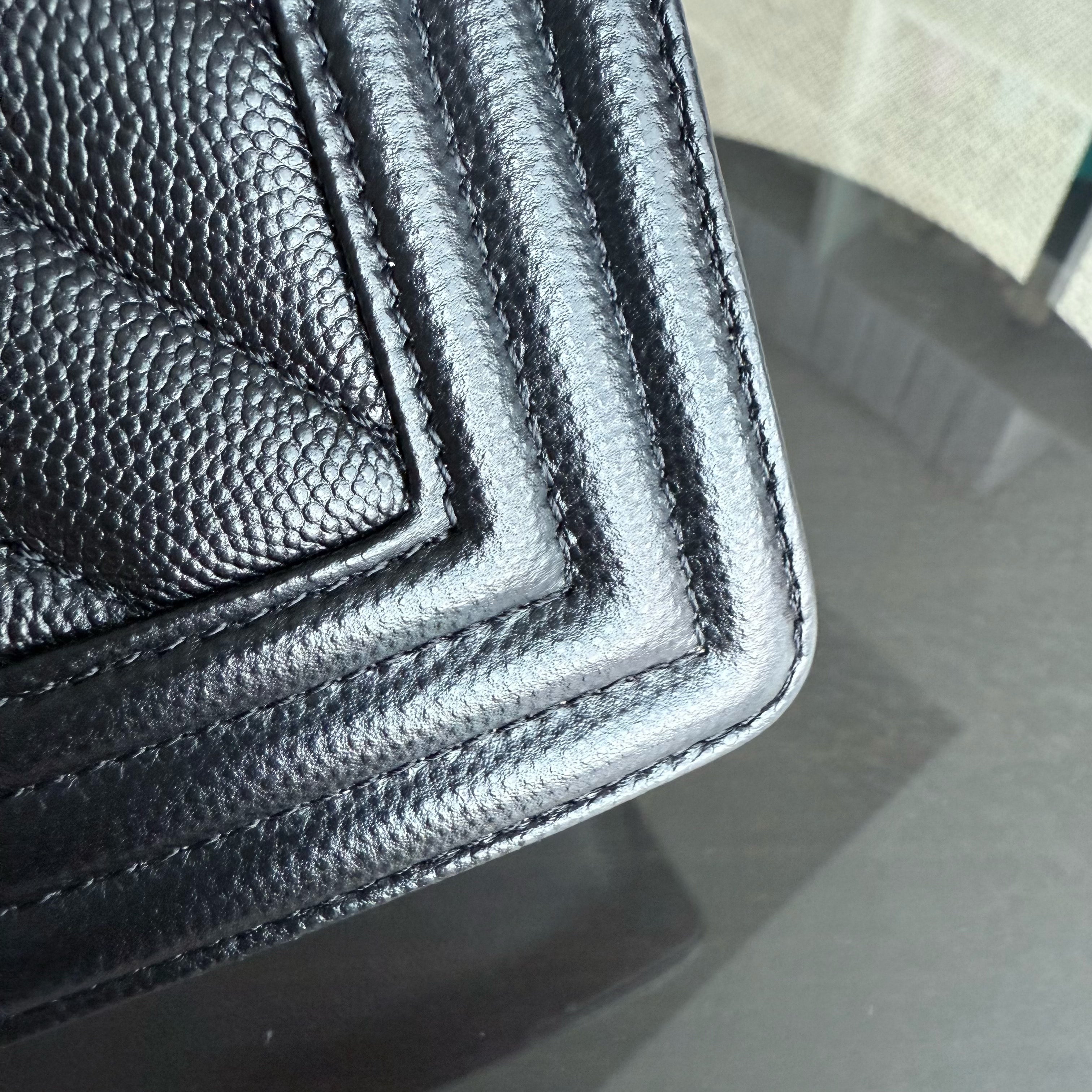 Chanel Boy Medium - Caviar 25CM Chevron Black Ruthenium Silver Hardware Series 24