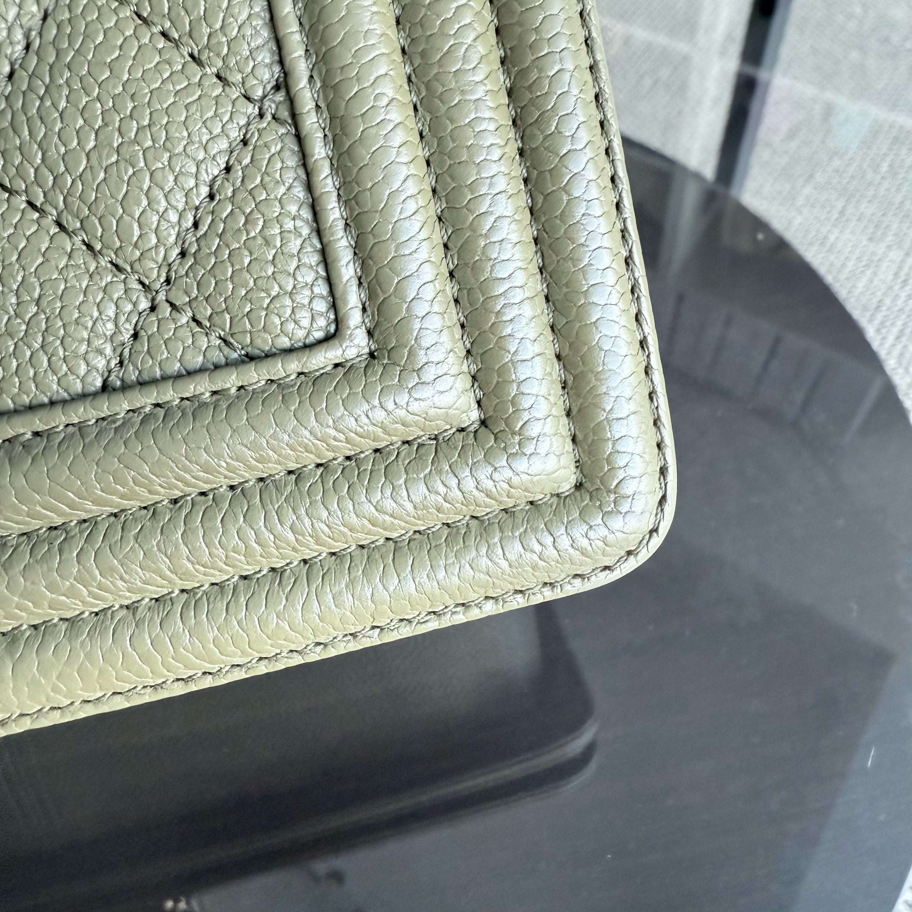 Chanel Boy Medium - Caviar 25CM Quilted Green Gold Hardware Series 23