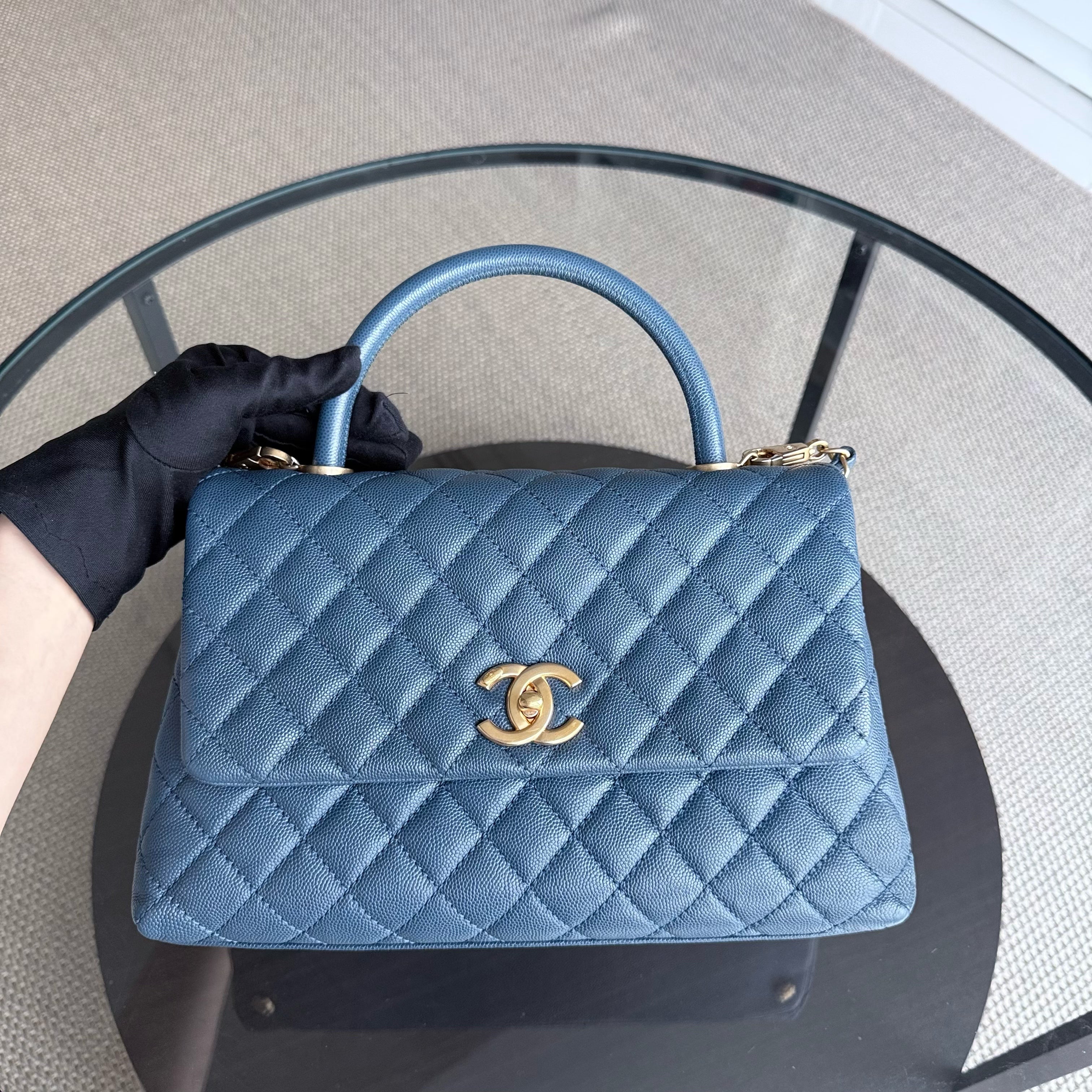 Chanel Coco Handle Medium - Caviar Quilted Blue Grained Calfskin Gold Hardware Series 24