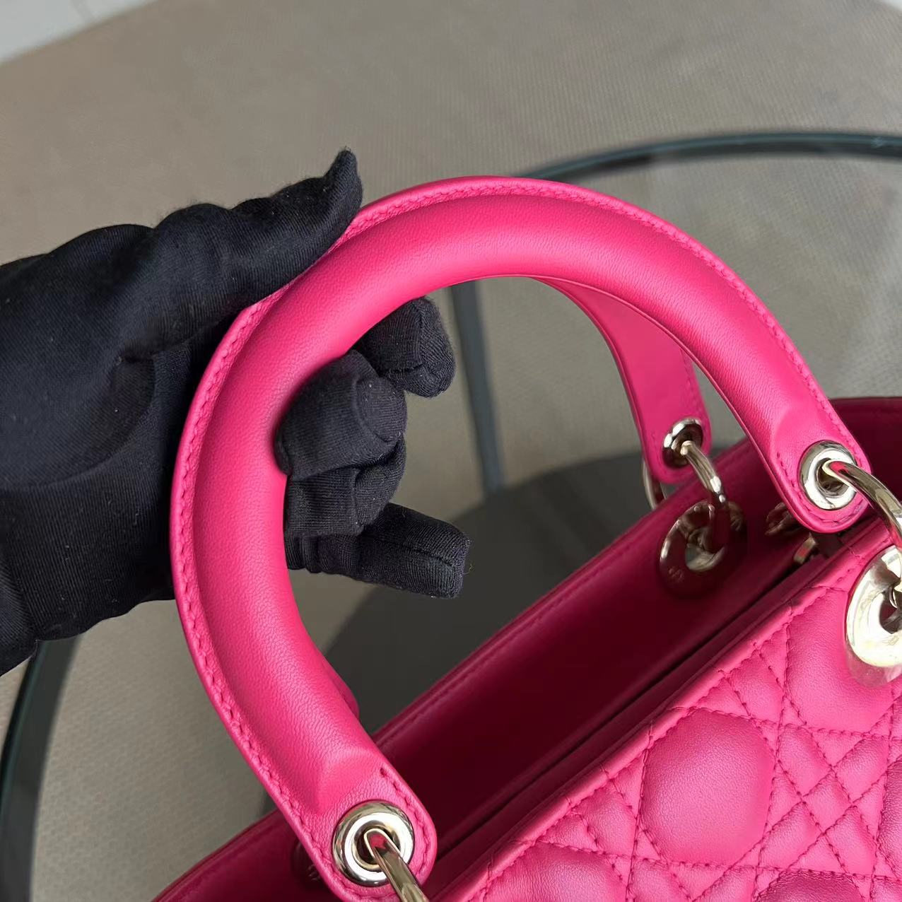 Dior Lady Medium - Cannage Lambskin Hot Pink Golden Hardware