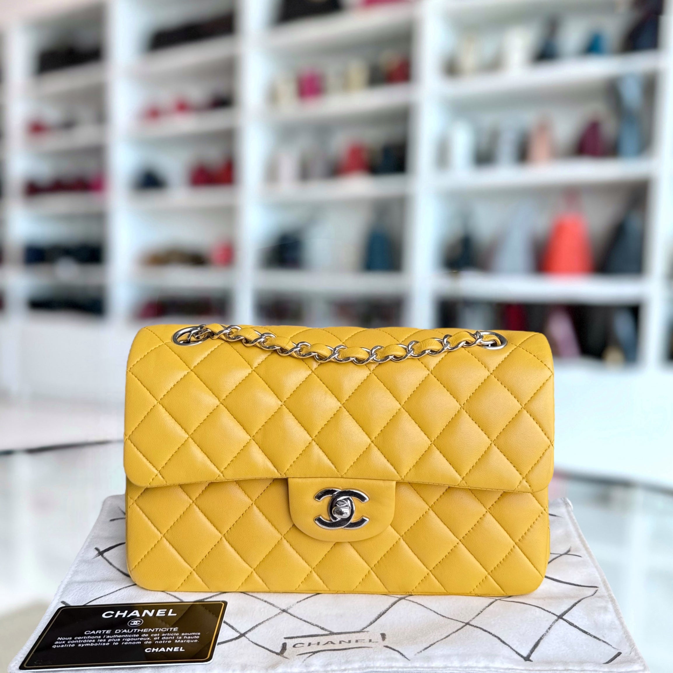 Chanel Classic Flap Small - 23CM Quilted Lambskin Yellow Silver Hardware Series 25