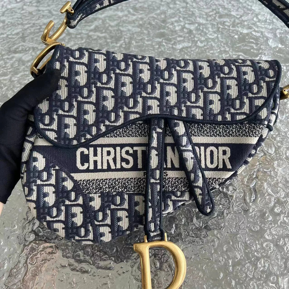 Dior Saddle Medium - Oblique Canvas Monogram Dark Blue Gold Hardware