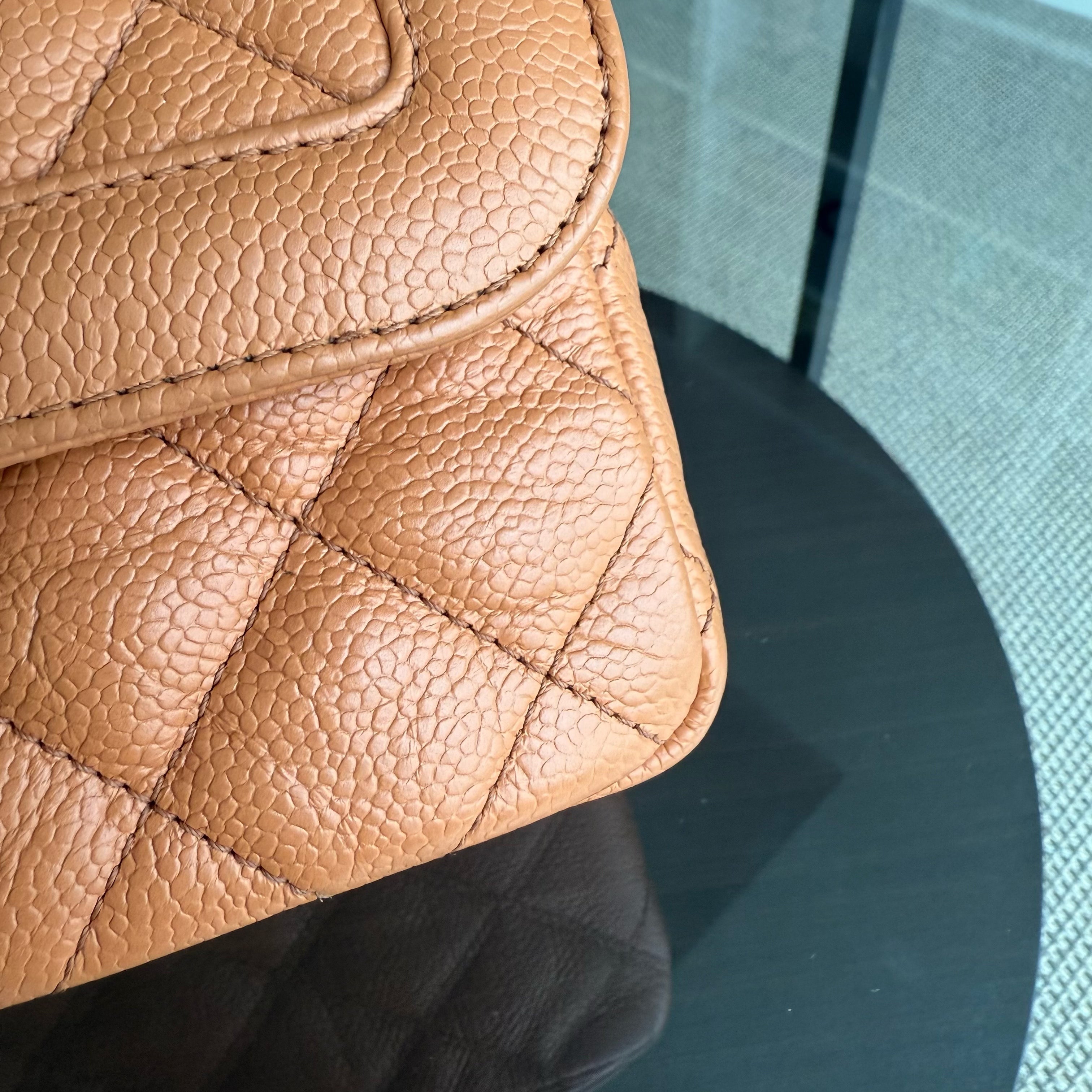 Chanel Seasonal Flap Two-tone - Caviar Quilted Caramel Orange Gold Hardware Series 21