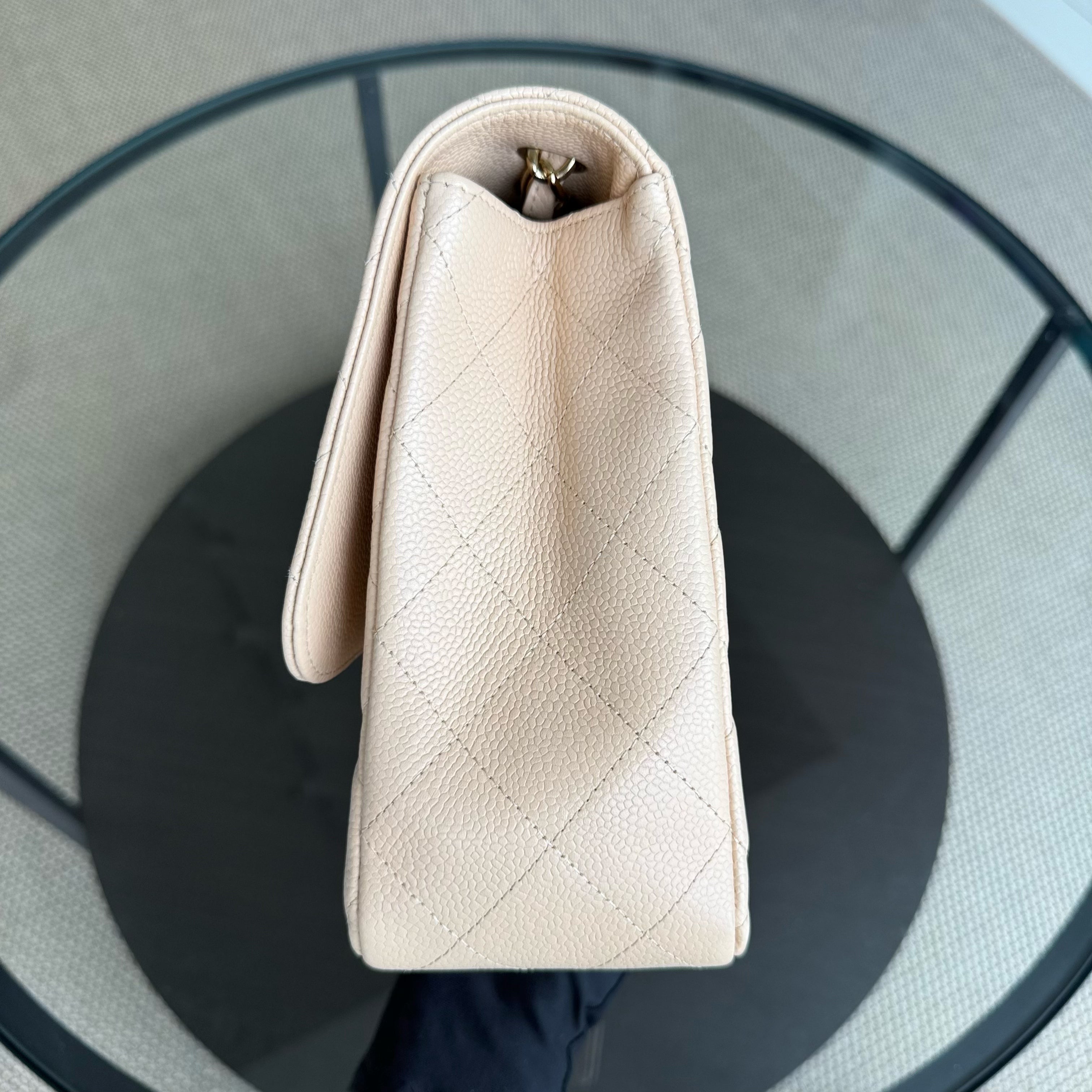 Chanel Classic Flap Jumbo - Caviar 30CM Single Flap Quilted Beige Gold Hardware Series 14