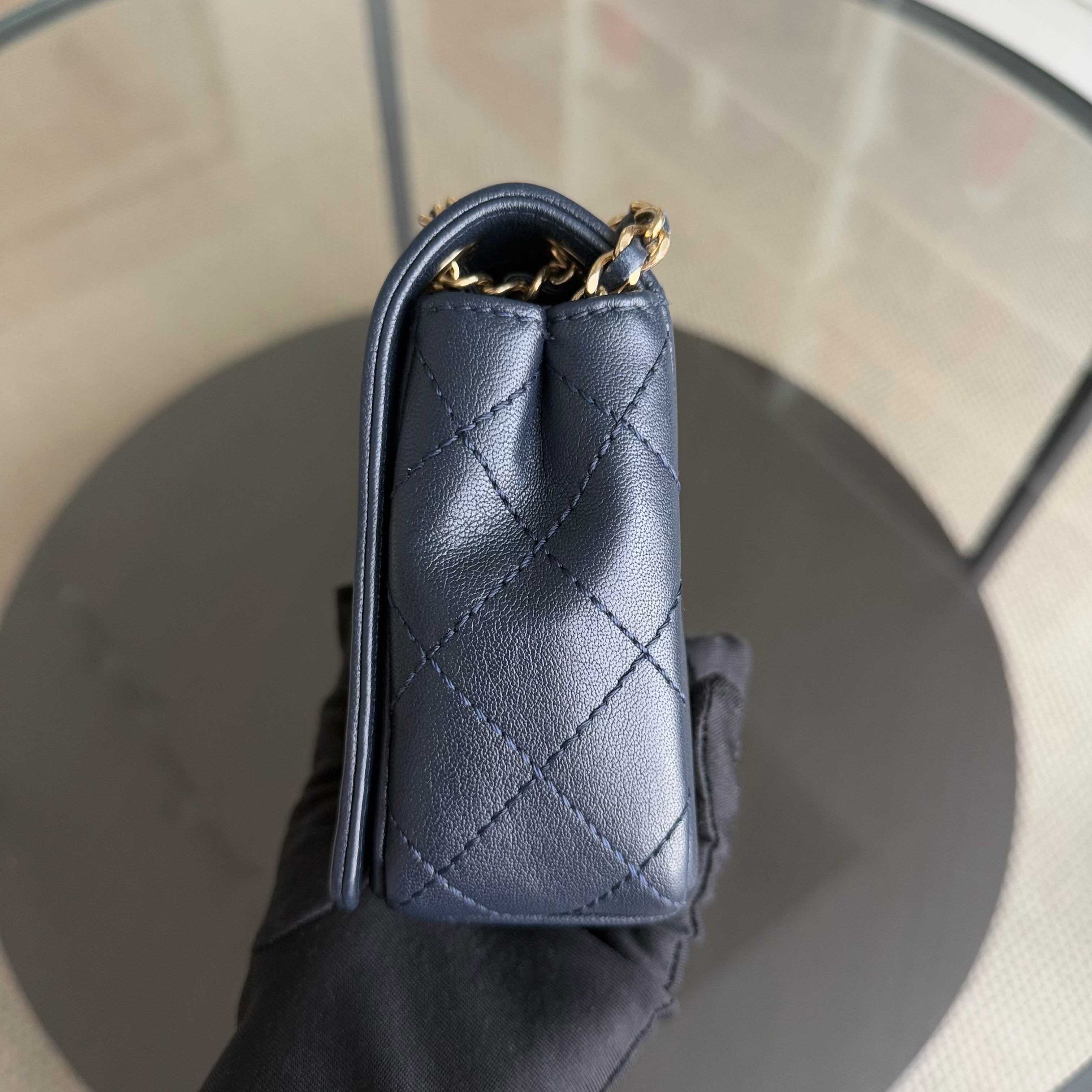 Chanel Mademoiselle Flap Bag - Small 23CM Quilted Lambskin Dark Blue Gold Hardware Series 23
