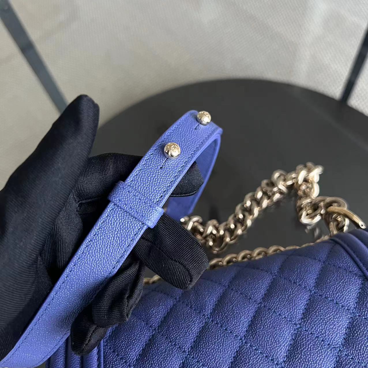 *Series 30* Caviar Boy Small Quilted Grained Calfskin Leboy Dark Blue Golden Hardware Series 30