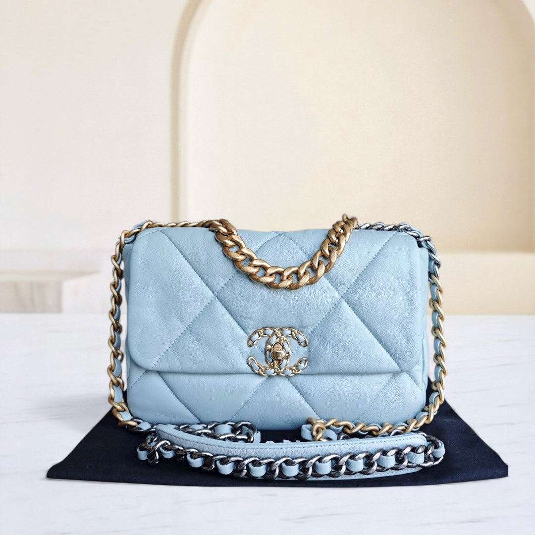Chanel C19 Small 19 Bag Quilted Goatskin Light Blue Two-Tone Hardware Microchip