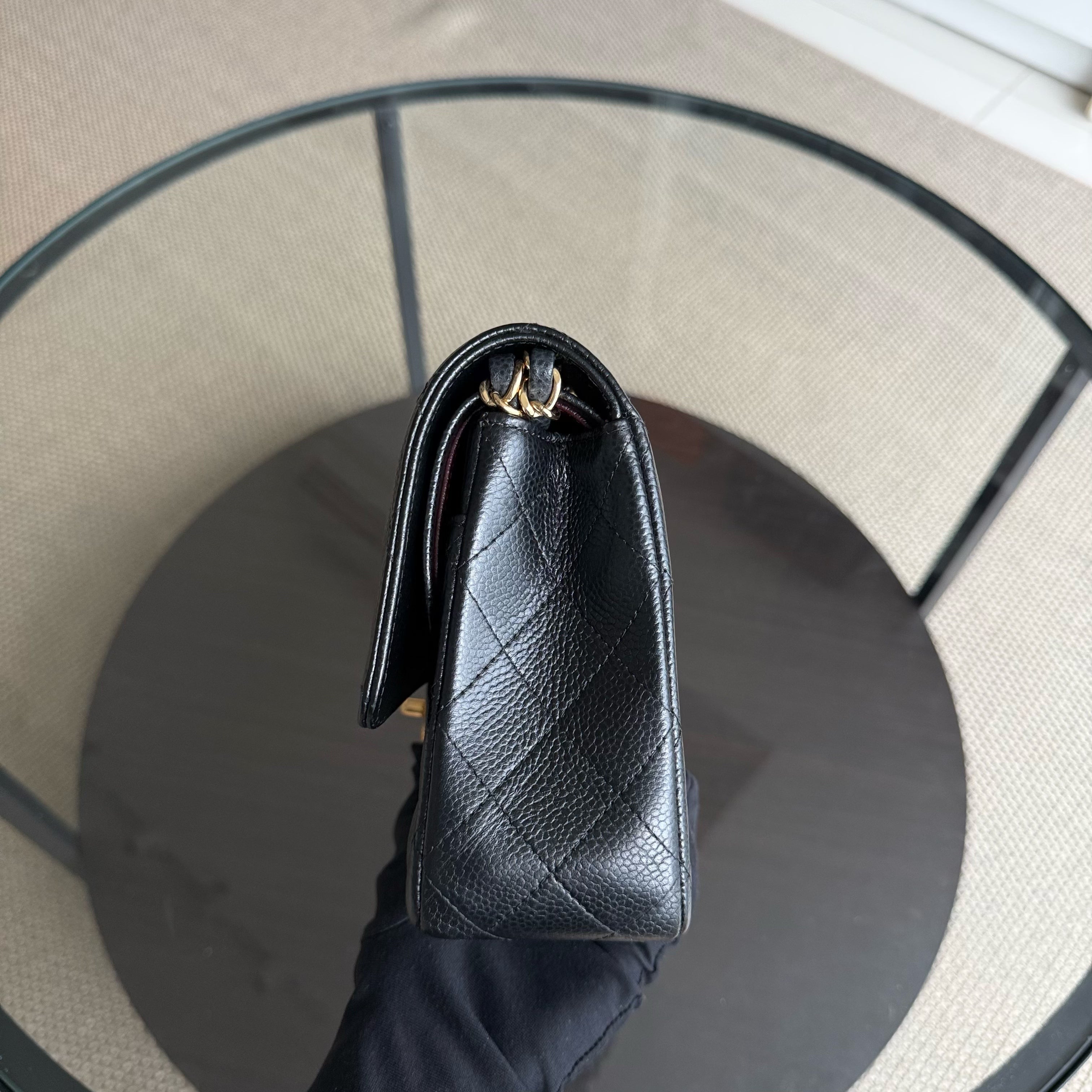 Chanel Classic Flap Medium - Caviar 25CM Quilted Grained Calfskin Black Gold Hardware Series 25