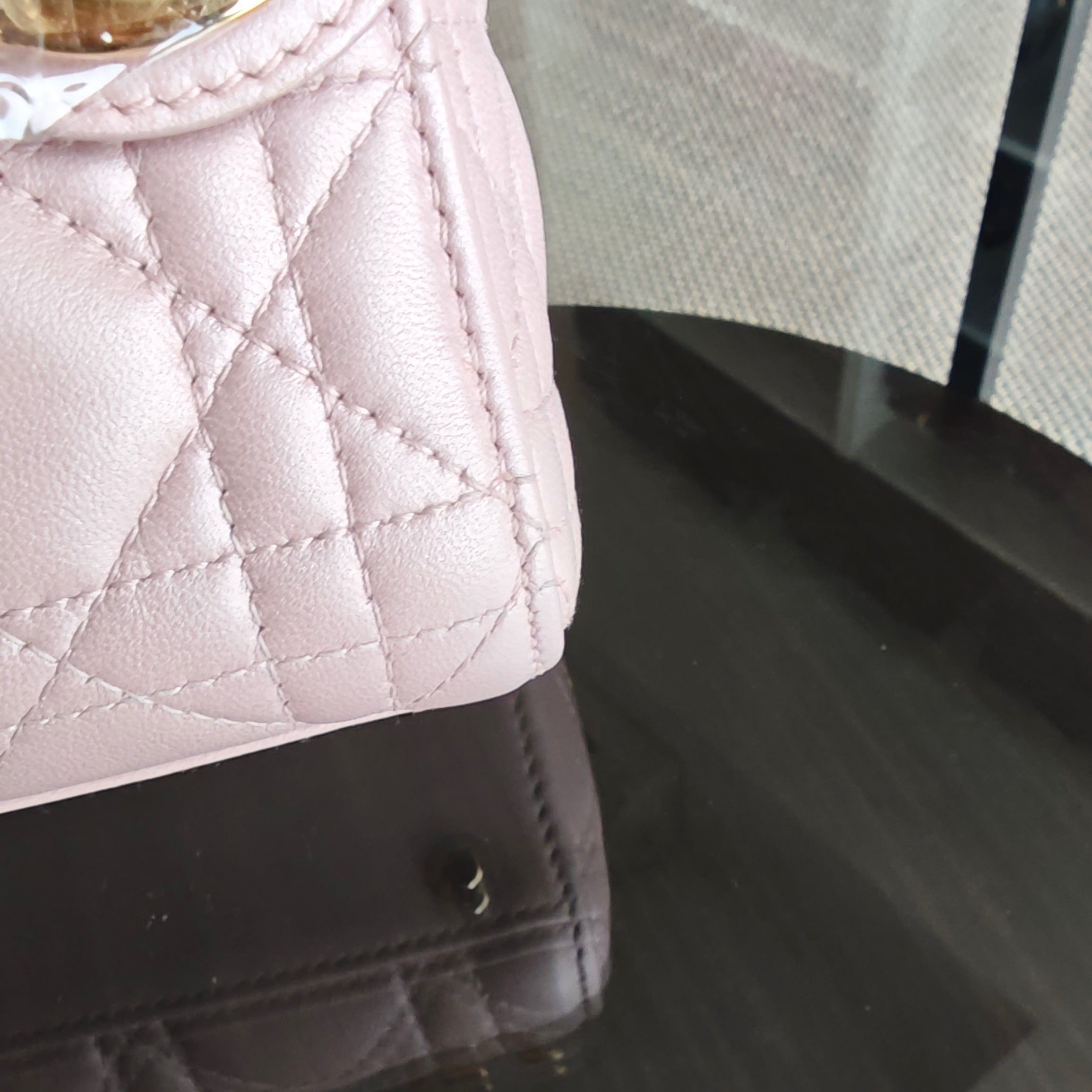 Dior Lady Mini - Cannage Lambskin Light Pink Gold Hardware Chain Strap