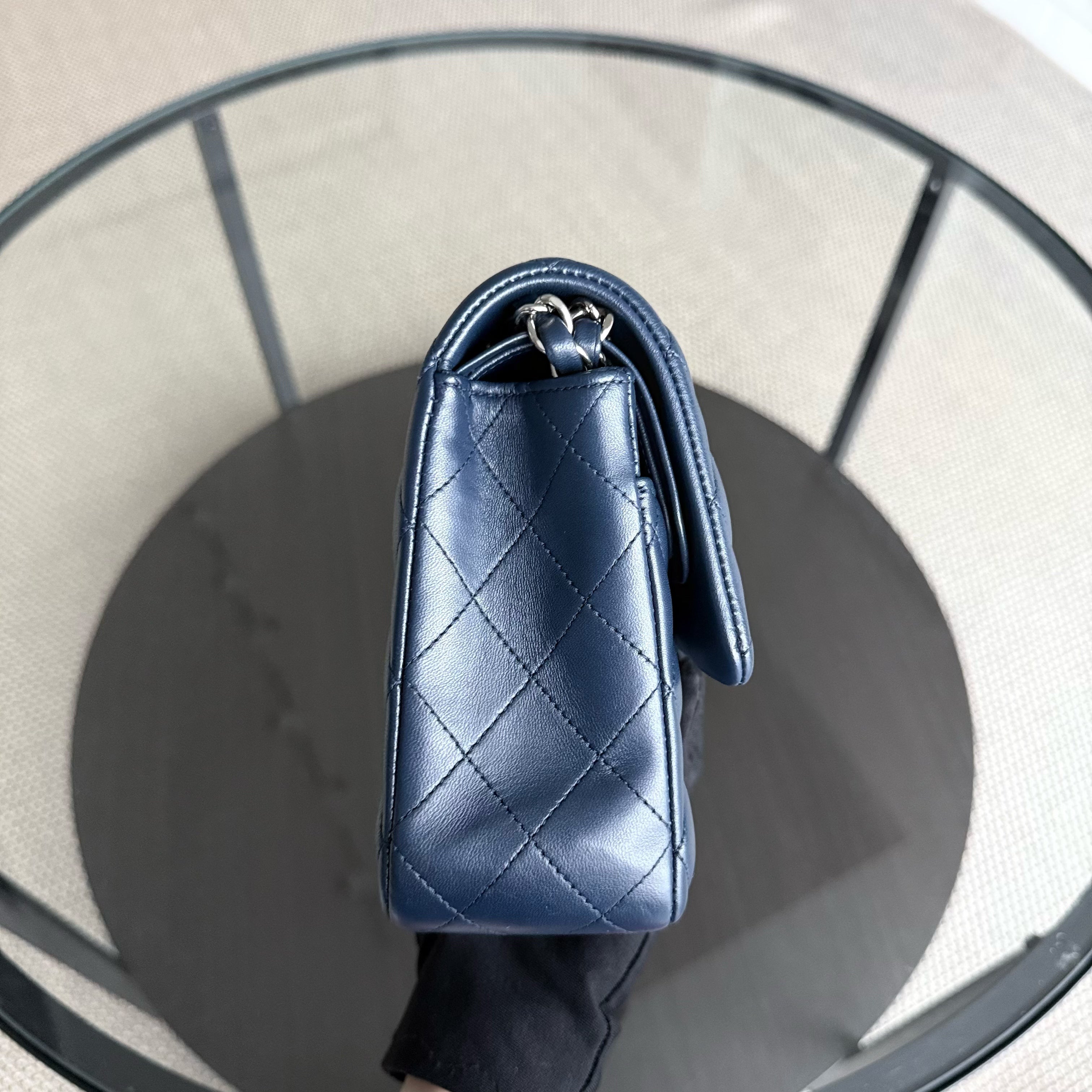 Chanel Classic Flap Medium - 25CM Quilted Lambskin Dark Blue Silver Hardware Series 22