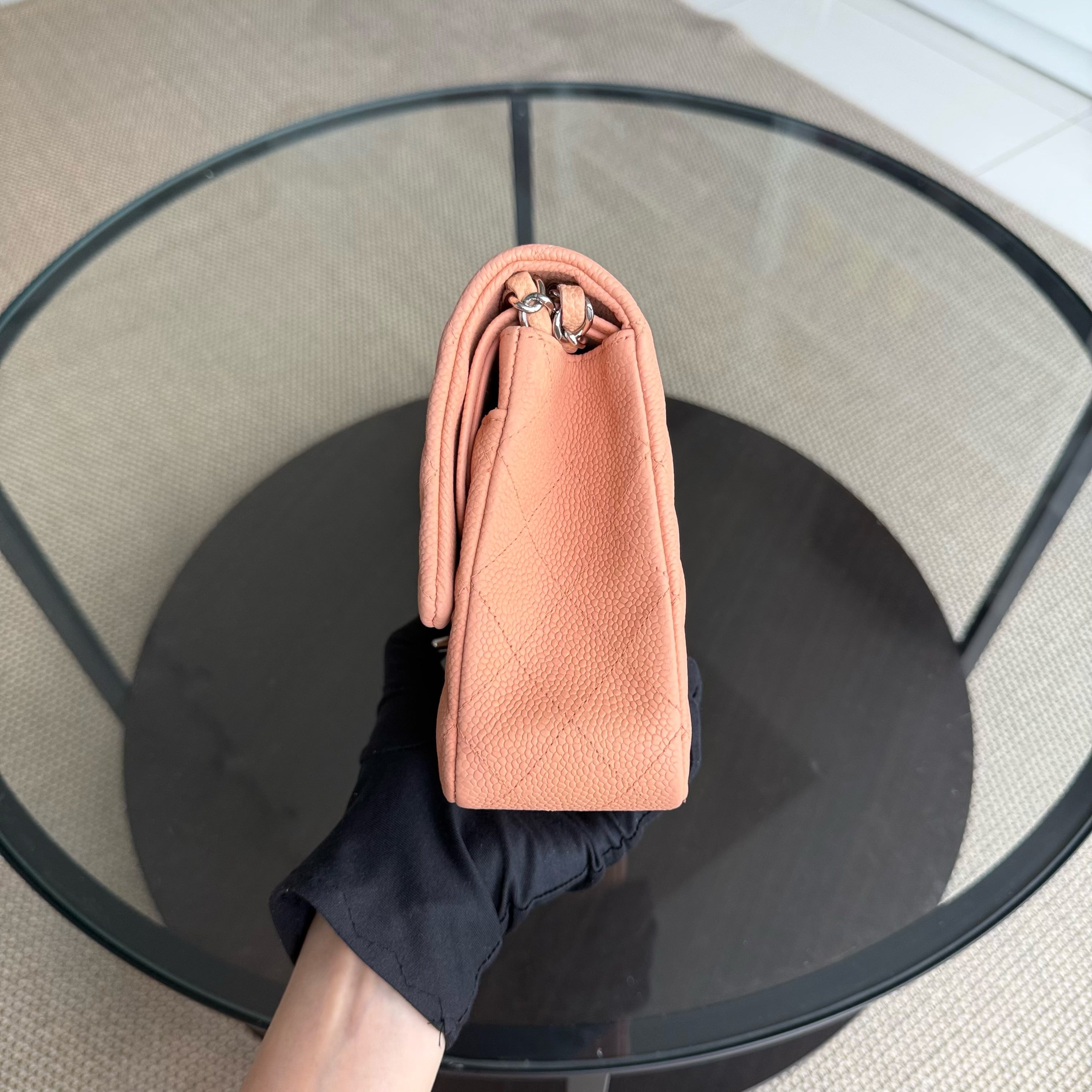 Chanel Classic Flap Medium - 25CM Quilted Caviar Caramel Silver Hardware Series 17