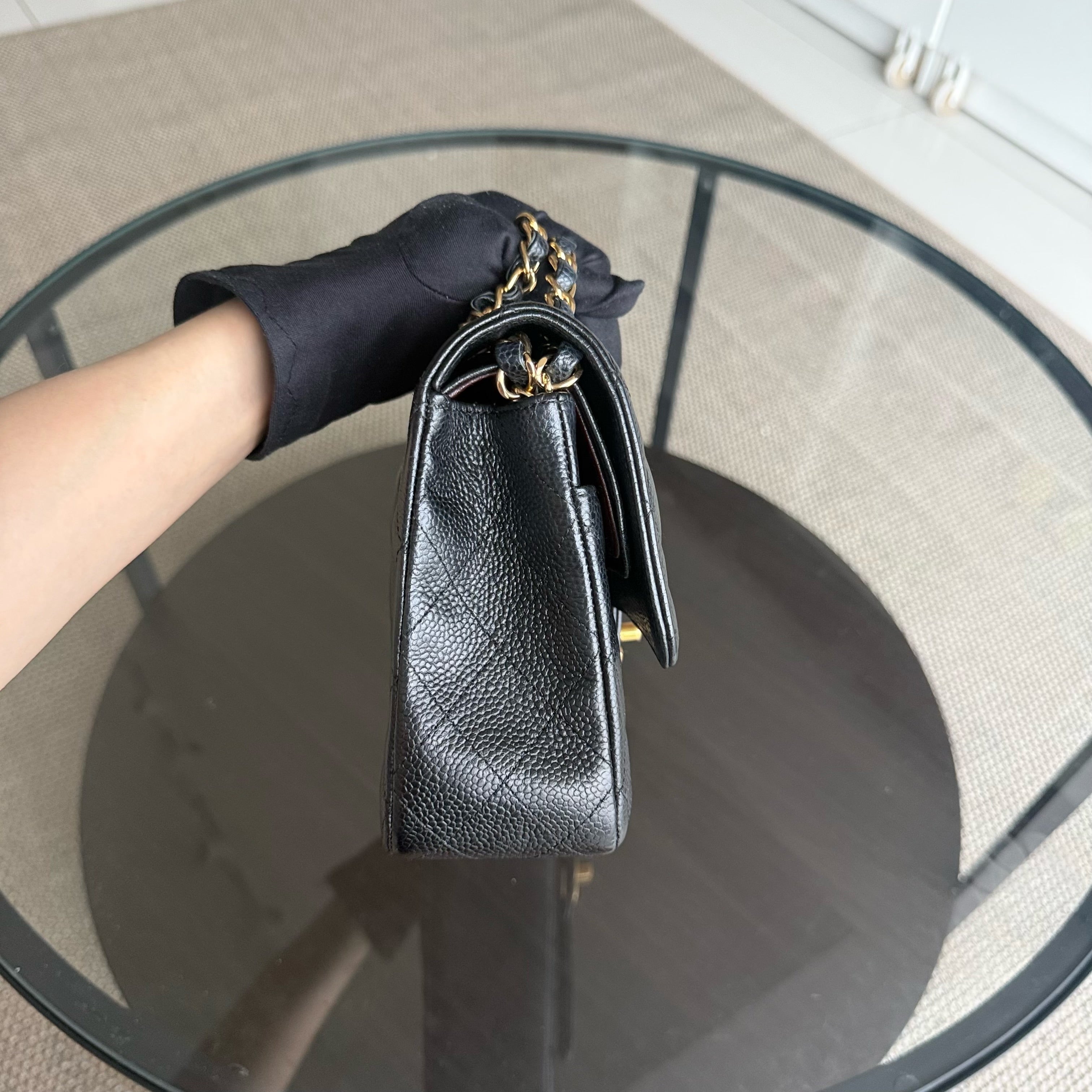 Chanel Classic Flap Medium - Caviar 25CM Quilted Grained Calfskin Black Gold Hardware Series 23