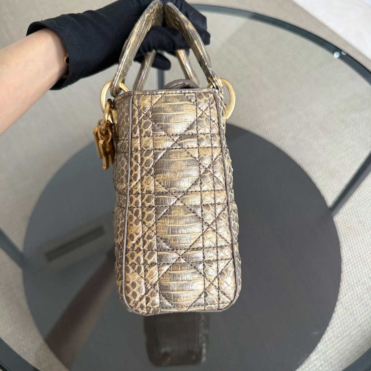 Dior Lady Small Flap - Cannage Gold Python Gold Hardware