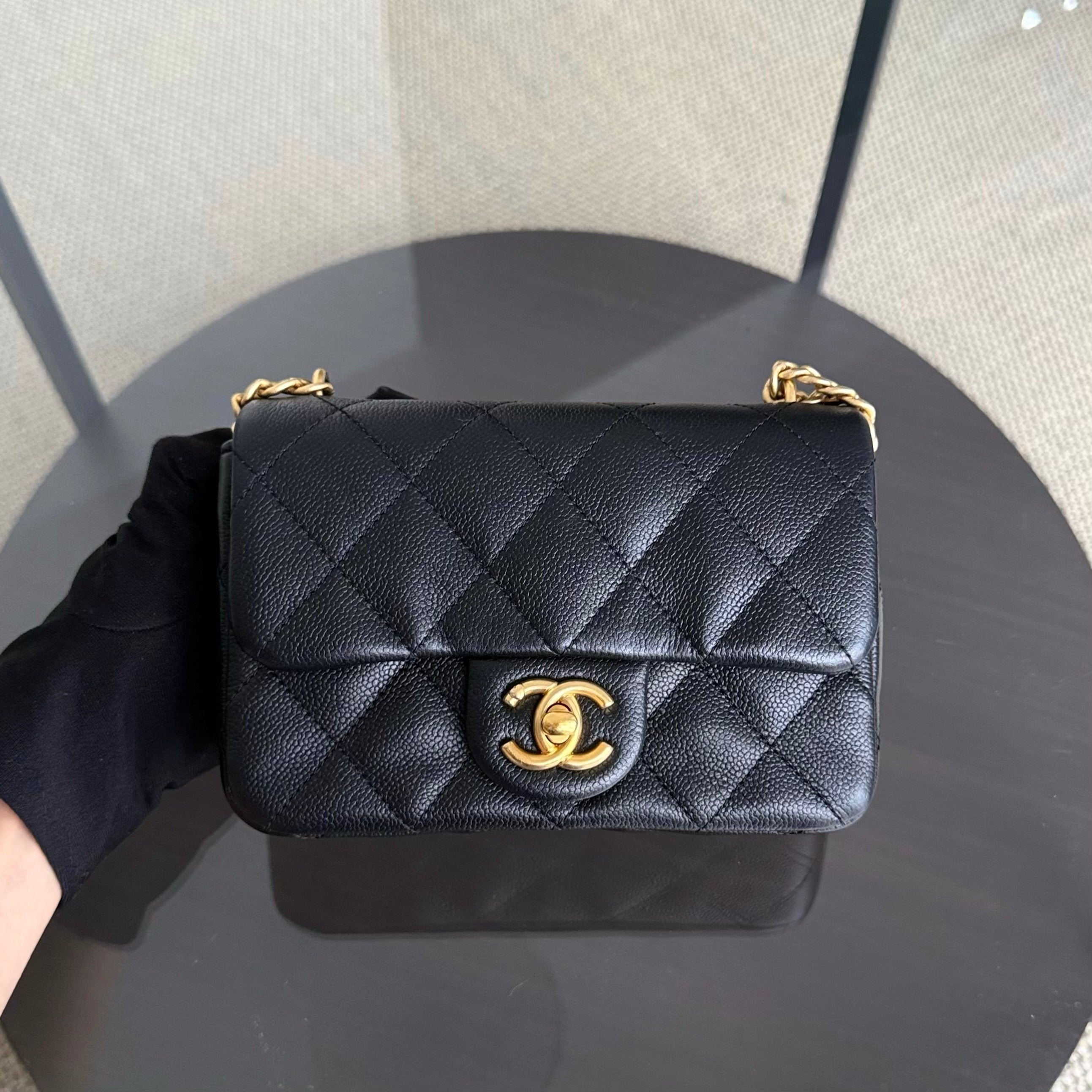 Chanel Flap Mini Sweetheart 23P Adjustable Chain - Caviar Quilted Black Gold Hardware Microchip